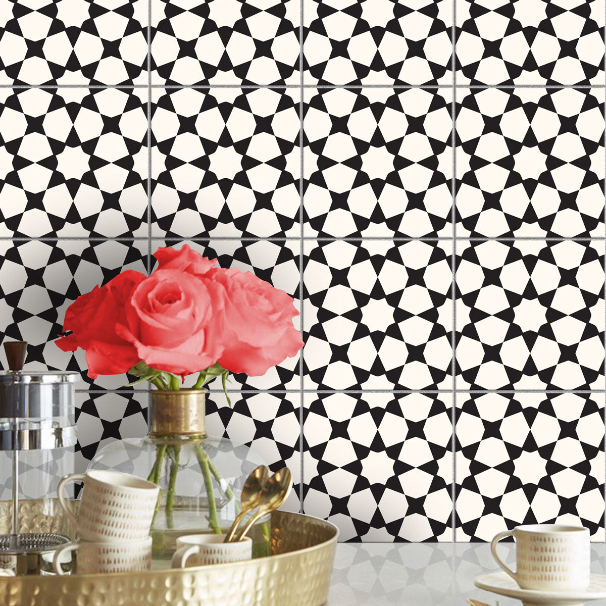 Classic Seamless Black Pattern Tile Vinyl | Peel and Stick Tiles Decal for Wall Bathroom Kitchen Floor | Removabl | Free Shipping