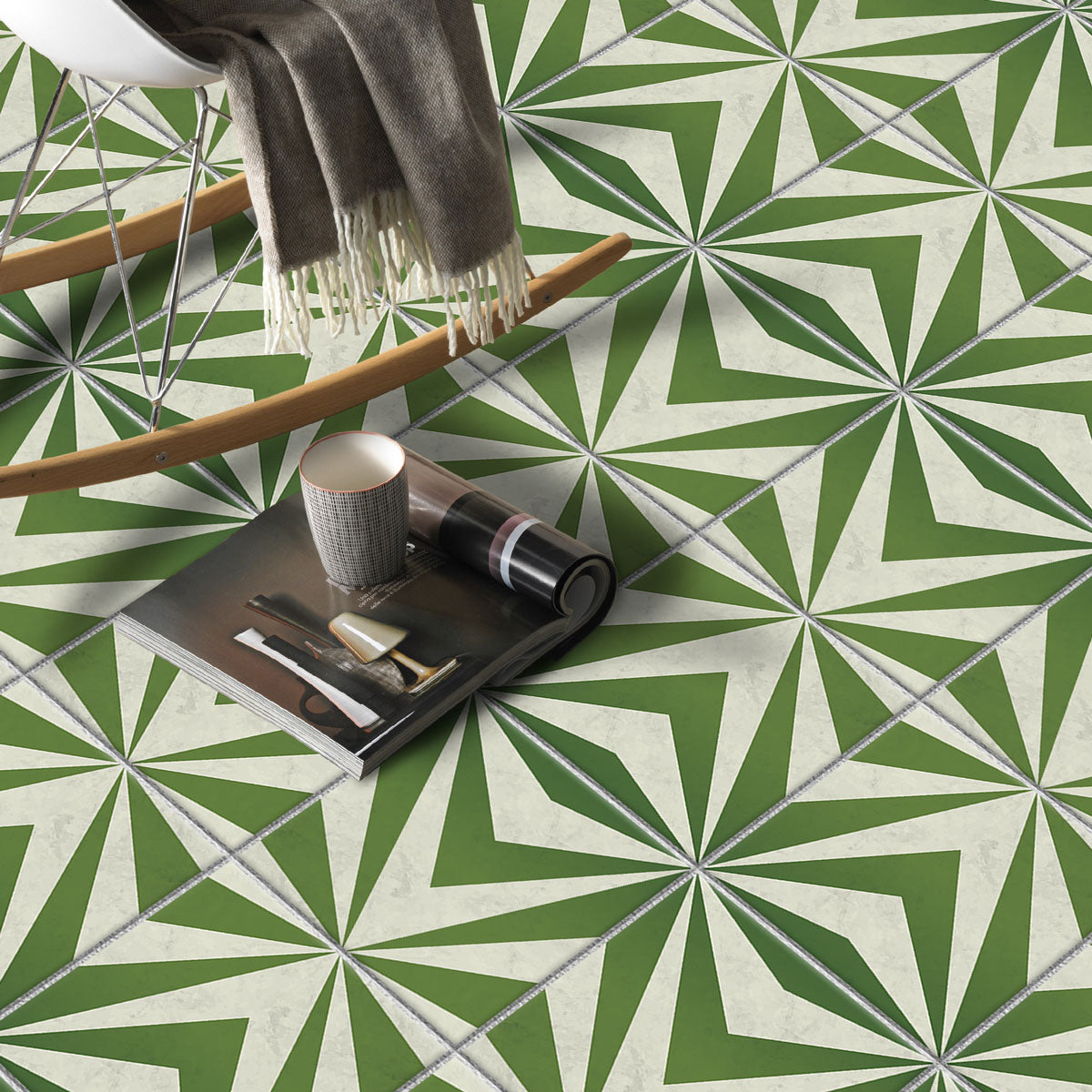 Oblique Moss Green Tile Stickers | Antiskid Floor Tile Vinyl | Peel and Stick Kitchen Bathroom Wall Tile Stickers | Removable