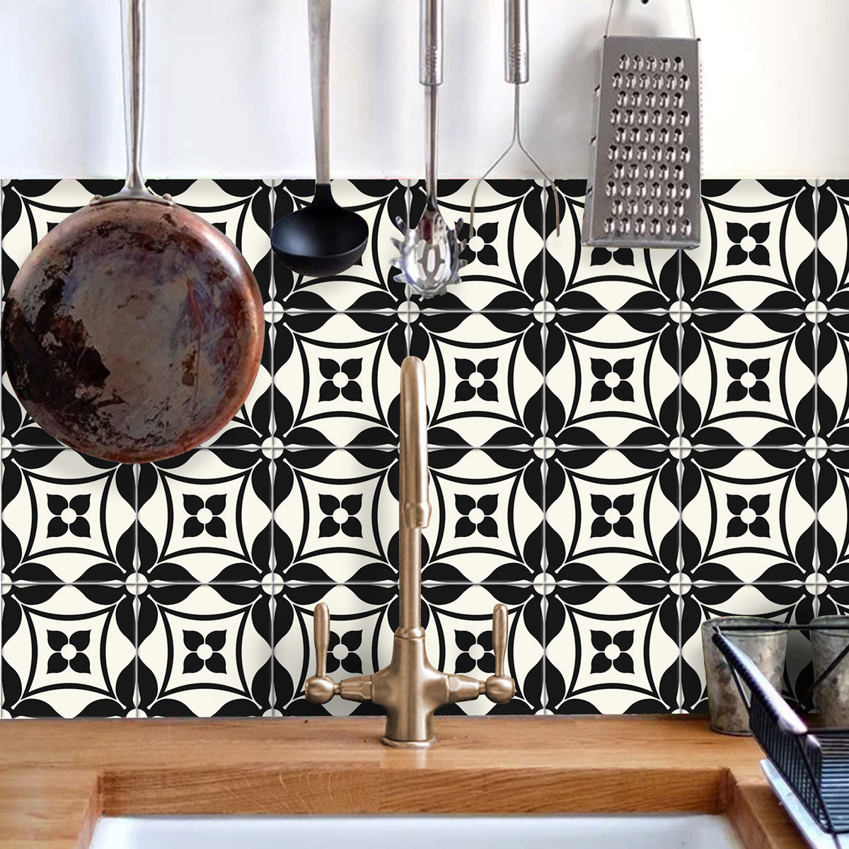 Classic black and Ivory Backsplash Decals | Kitchen, Bathroom, Floor and Wall Peel and Stick Tile Stickers| Free Shipping