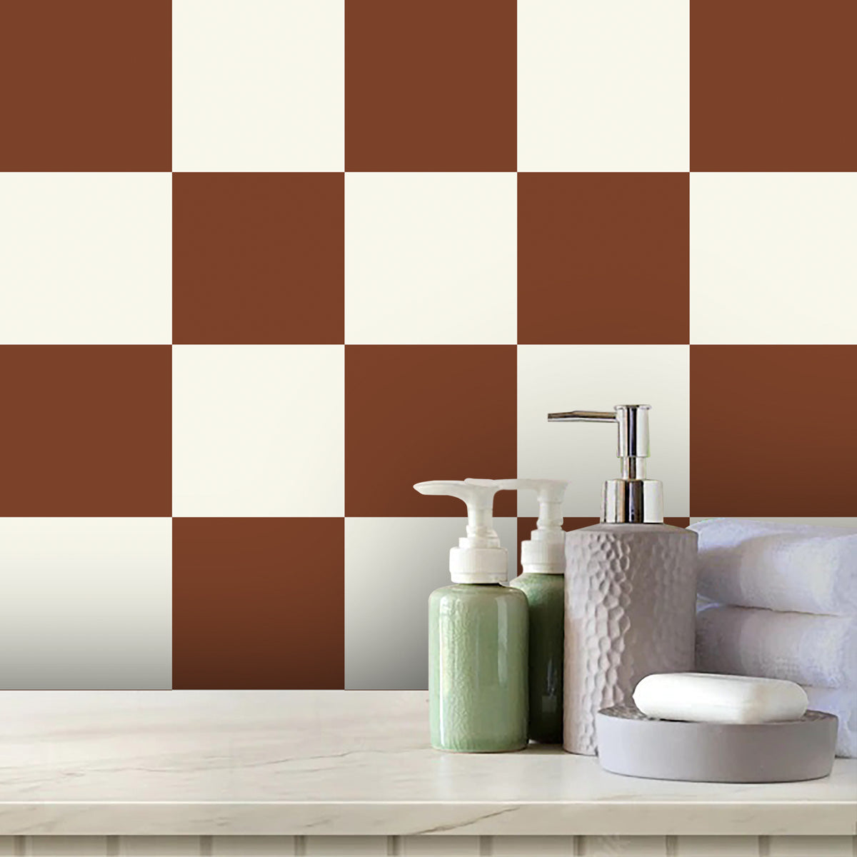 Burnt Cinnamon and Ivory Tile Stickers | Peel and Stick Kitchen, Bathroom, Wall Tile Decals | Antiskid Floor Tile Stickers