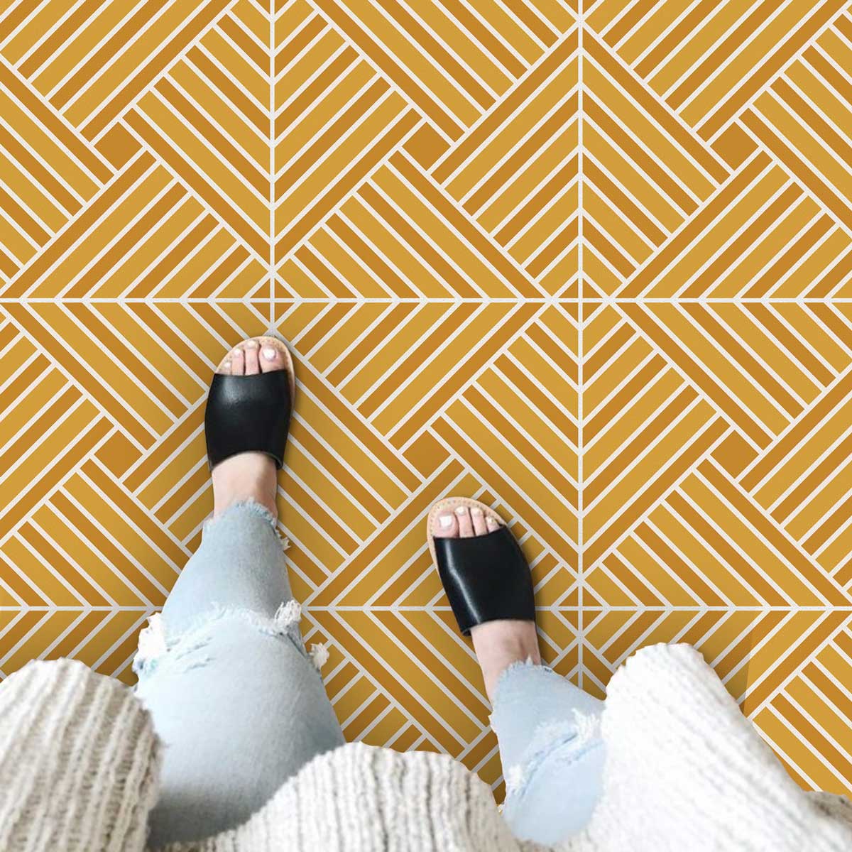 Yellow Seamless Floor Tile Stickers | Peel and Stick Kitchen, Backsplash, Wall and Tile Decals | Water Proof