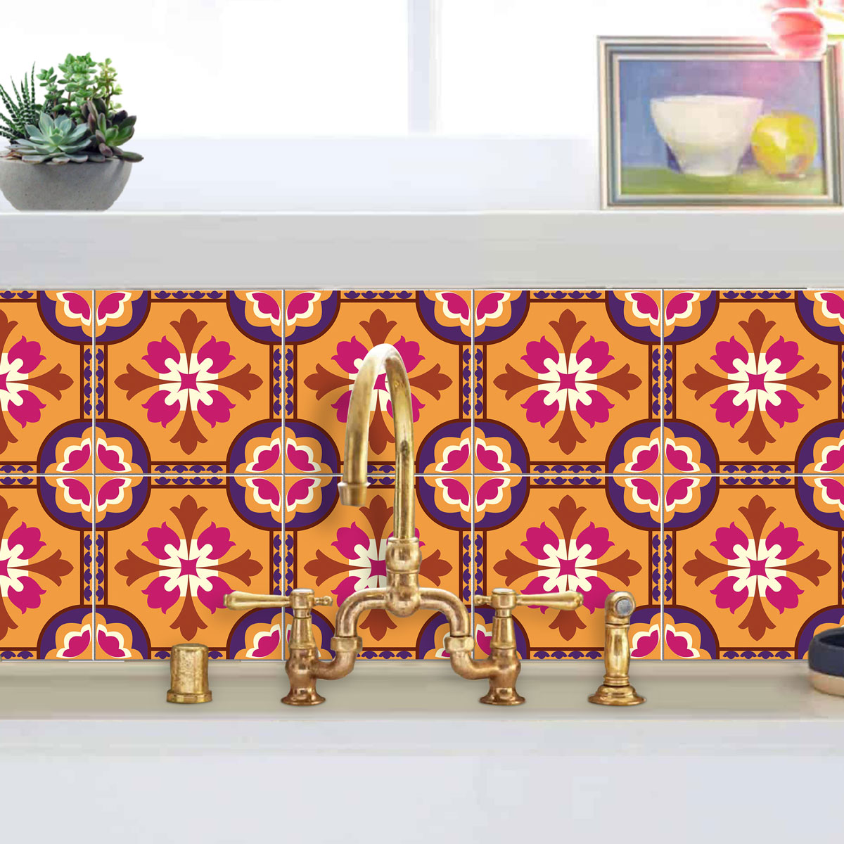 Vintage Talavera Floor Tile Stickers | Peel and Stick Kitchen Backsplash Tile Vinyl Decals | Waterproof | Free Shipping