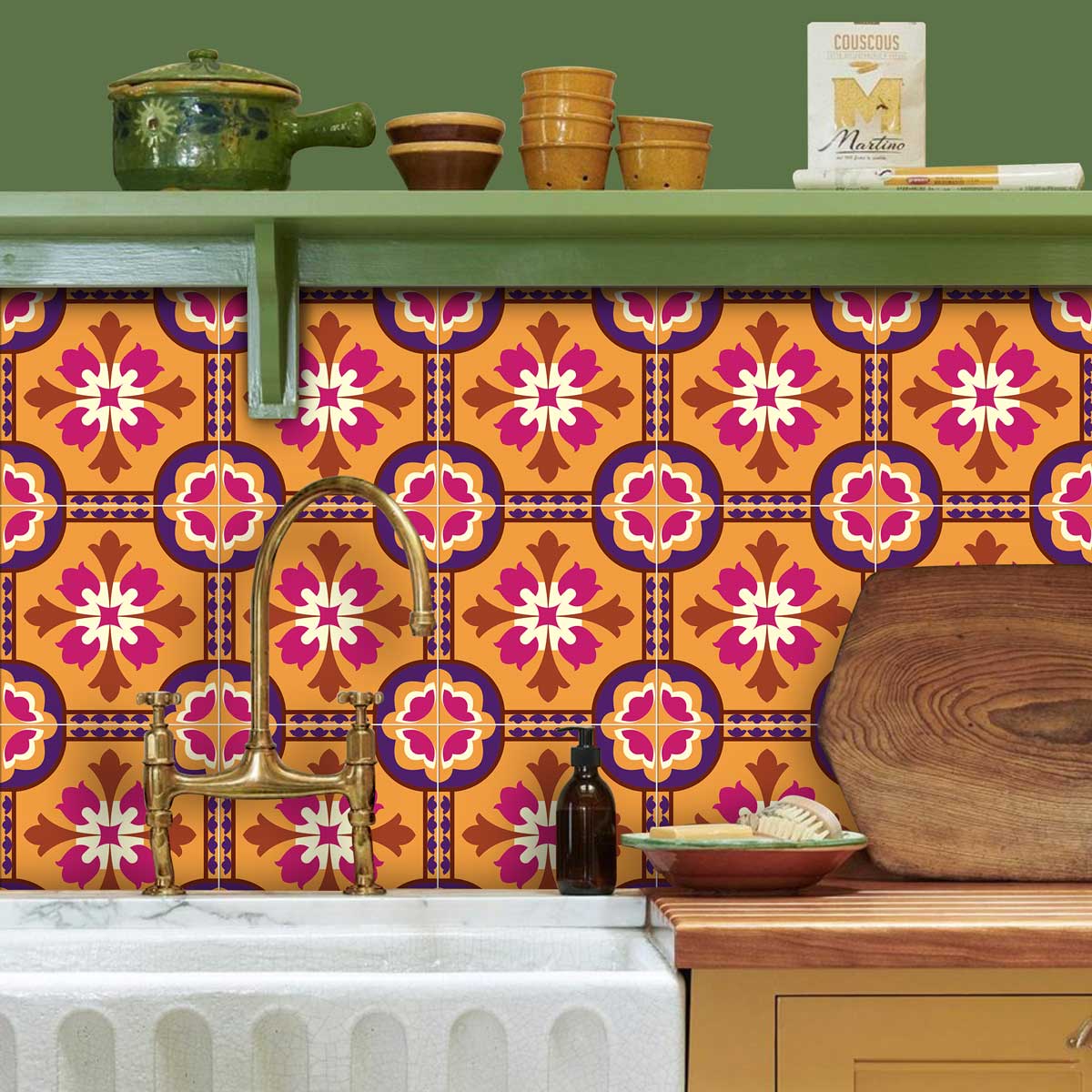 Vintage Talavera Floor Tile Stickers | Peel and Stick Kitchen Backsplash Tile Vinyl Decals | Waterproof | Free Shipping