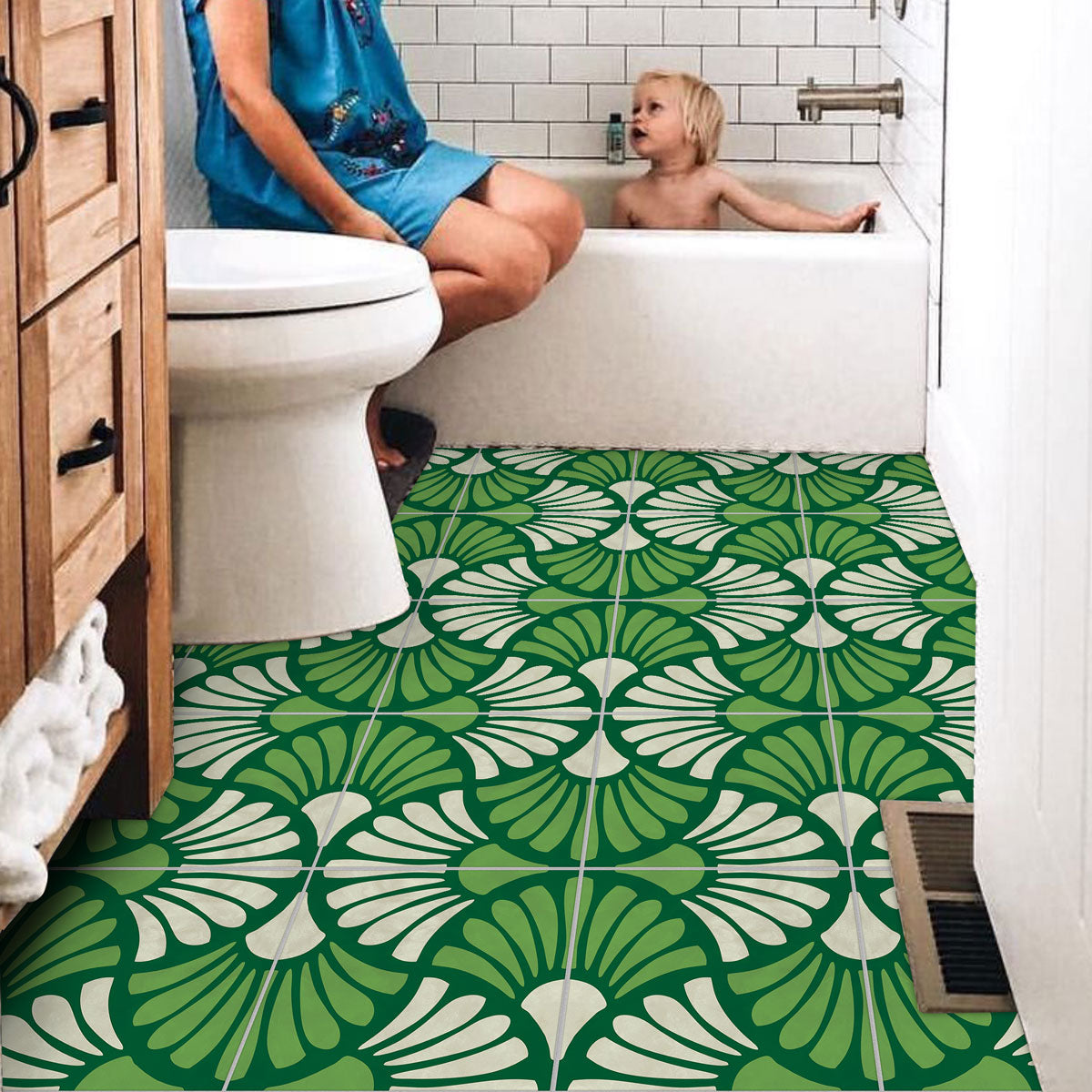 Green Floral Peel and Stick Backsplash Tiles Stickers | Kitchen, Wall, Bathroom, Floor Tile Decals | Removable | Free Shipping