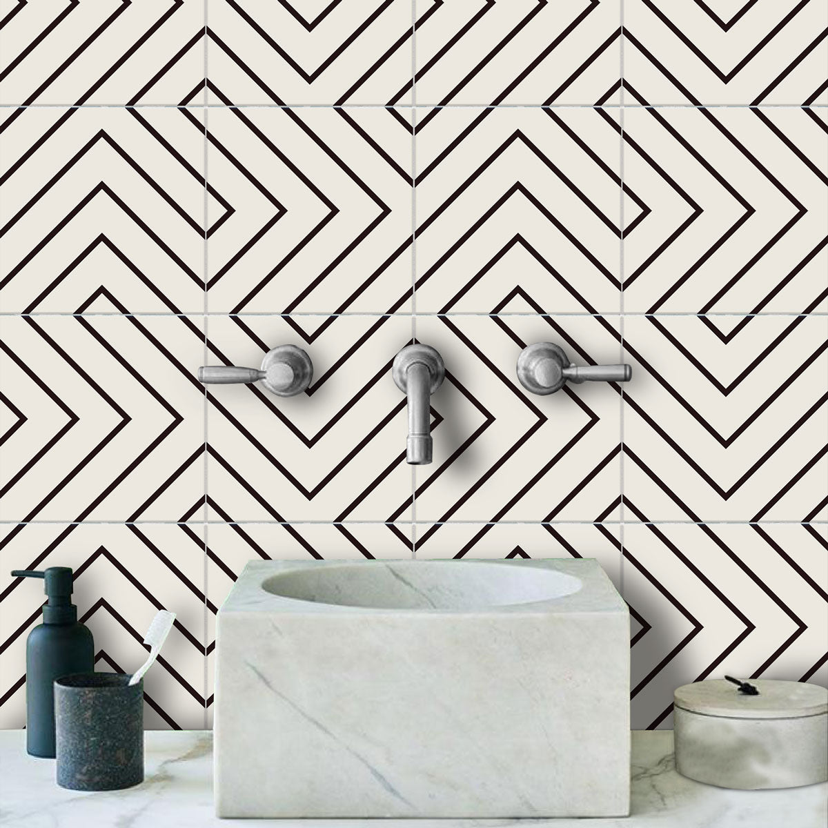 Upgrade with Peel and Stick Tile Stickers | White Black Seamless Design | Bathroom Kitchen Wall Floor Tile vinyl Decals