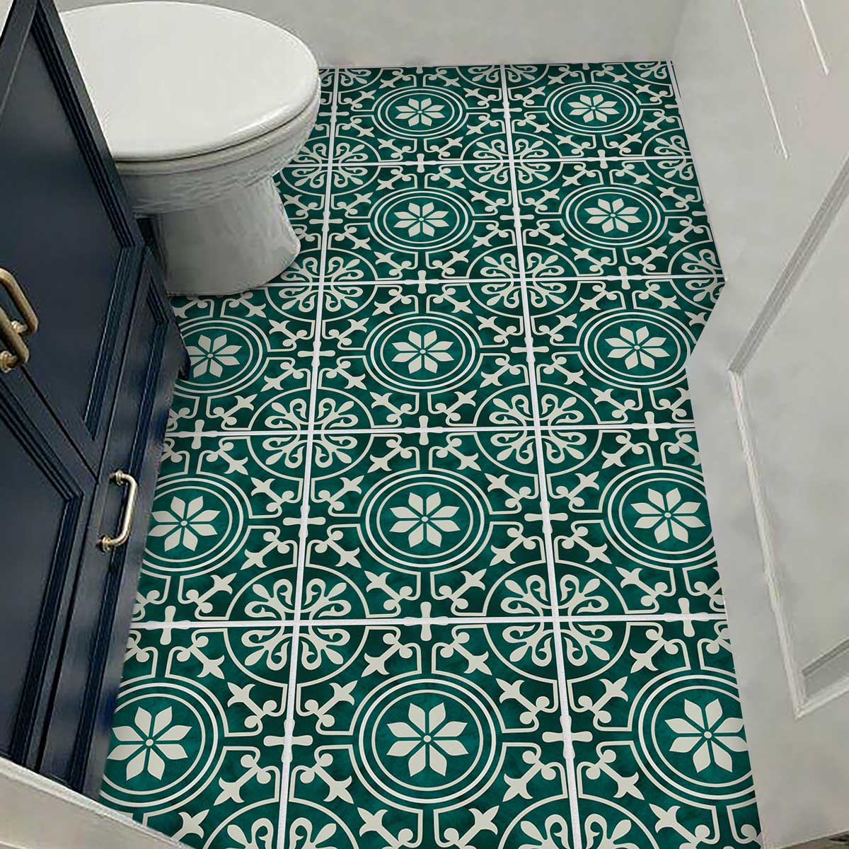 Moss Green Floral Tile Stickers | Bathroom Floor Antiskid Tile Stickers | Peel and Stick Kitchen Wall Backsplash Tile Stickers