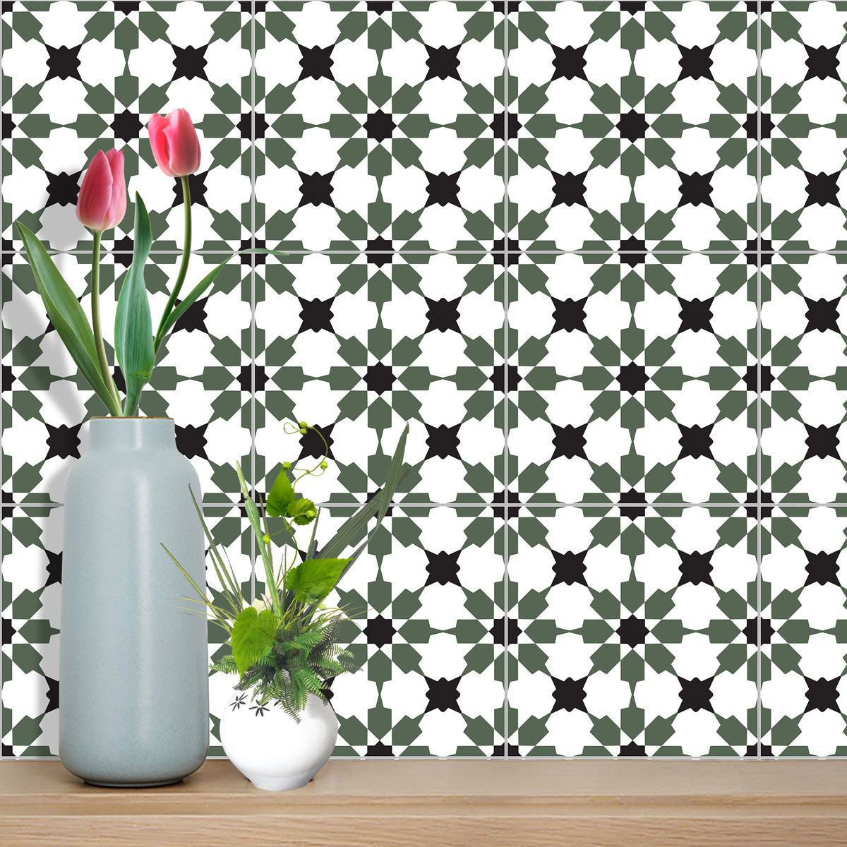Peel and Stick Moroccan Forest Green Tile Stickers | Kitchen Bathroom Decal, Wall Stair Decal | Removable | Free Shipping