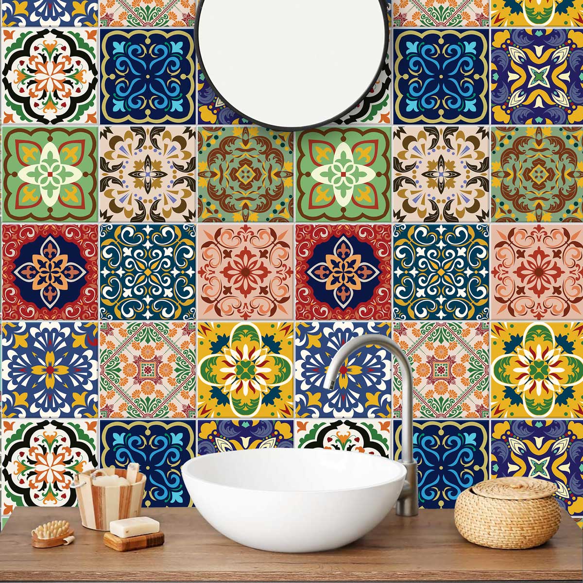 Vintage Floral Mix Pattern Tile Stickers | Peel and Stick Kitchen Bathroom, Wall Tile Vinyl Decals | Removable | Free Shipping