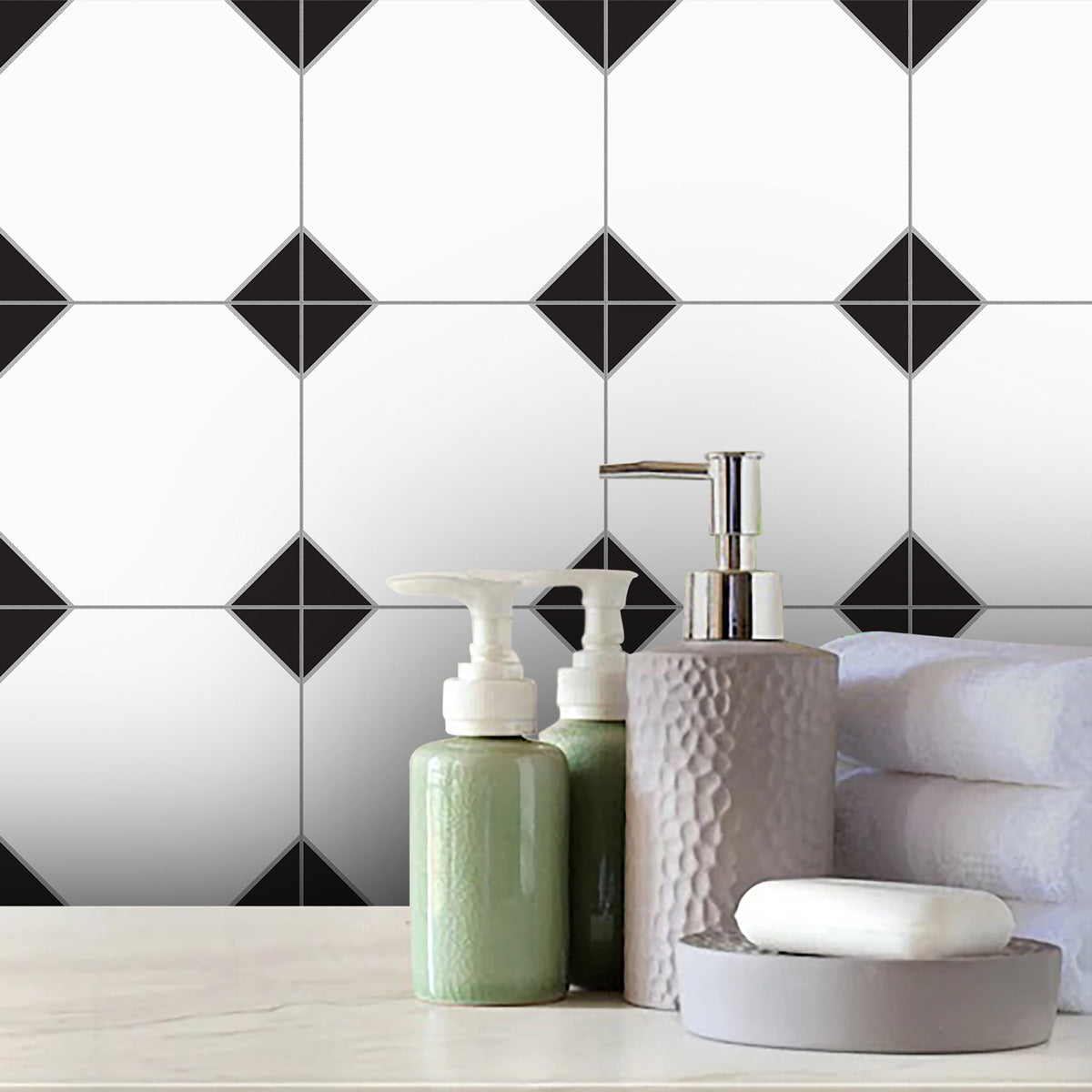 Black and White Geometric Tile Stickers | Peel and Stick Kitchen Wall Floor Bathroom Tile Decals | Removable| Free Shipping