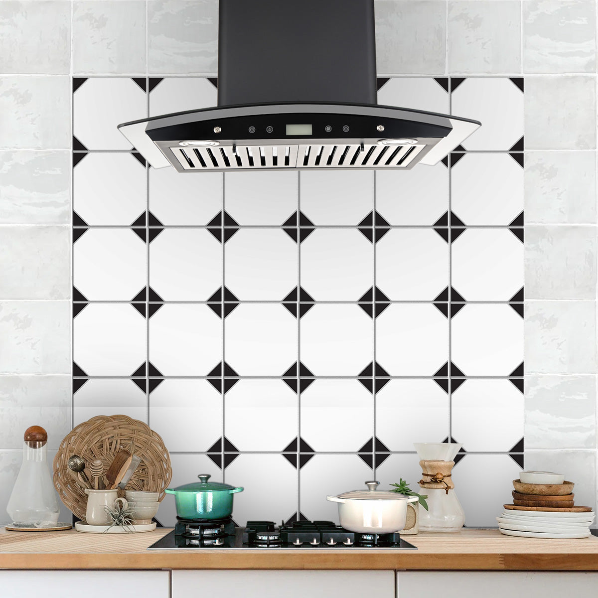 Black and White Geometric Tile Stickers | Peel and Stick Kitchen Wall Floor Bathroom Tile Decals | Removable| Free Shipping