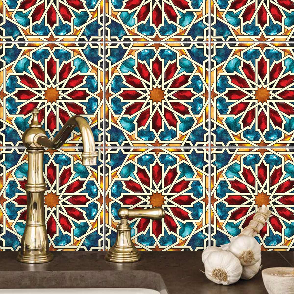 Starburst Seamless Tile Stickers | Peel and Stick Backsplash Tile vinl | Antiskid Floor Tile Vinyl Decals | Removable | FREE SHIPPING