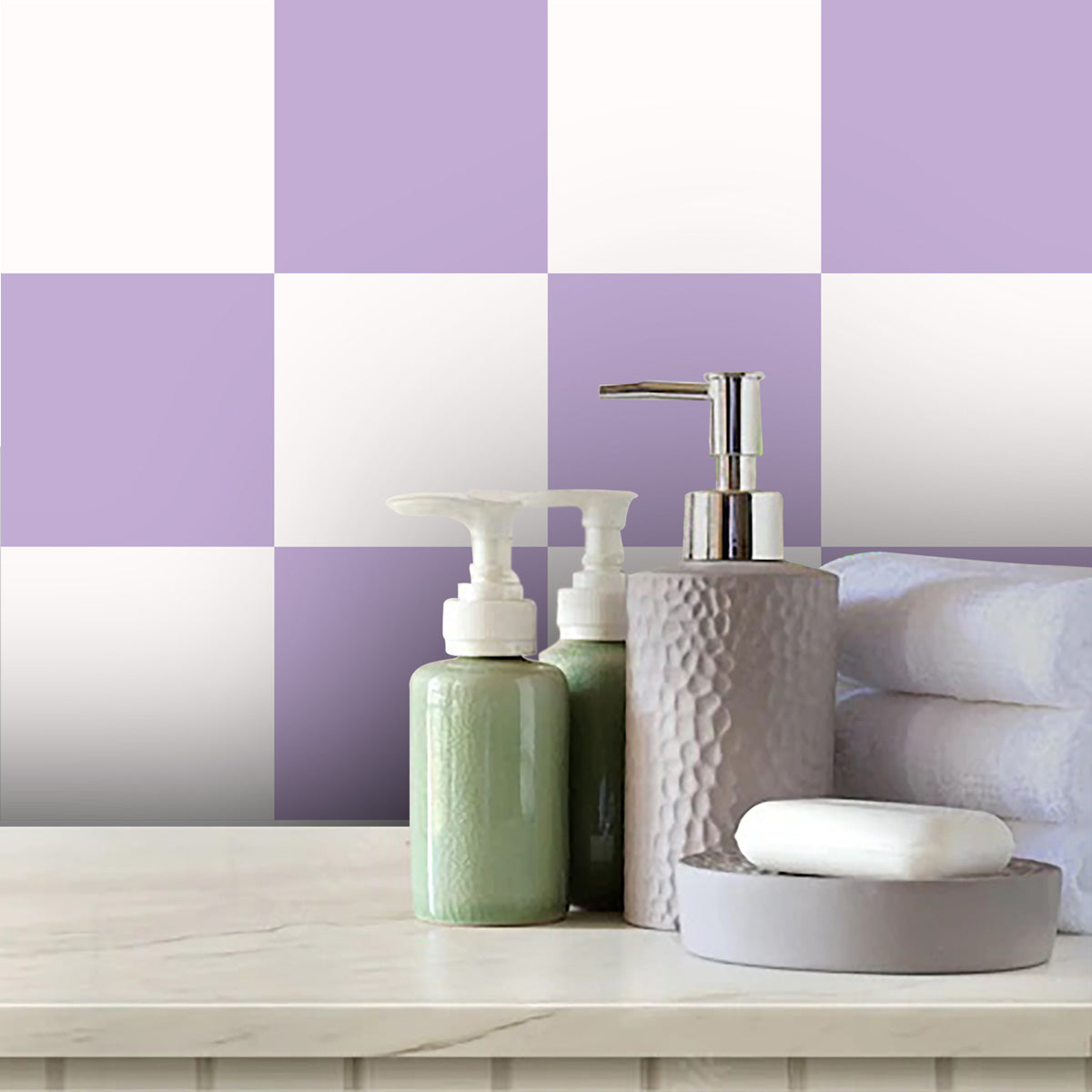 Purple, Beige Floor Kitchen Backsplash Tile Stickers | Peel and Stick Tile Vinyl Decals for Kitchen, Bathroom and Wall | Removable