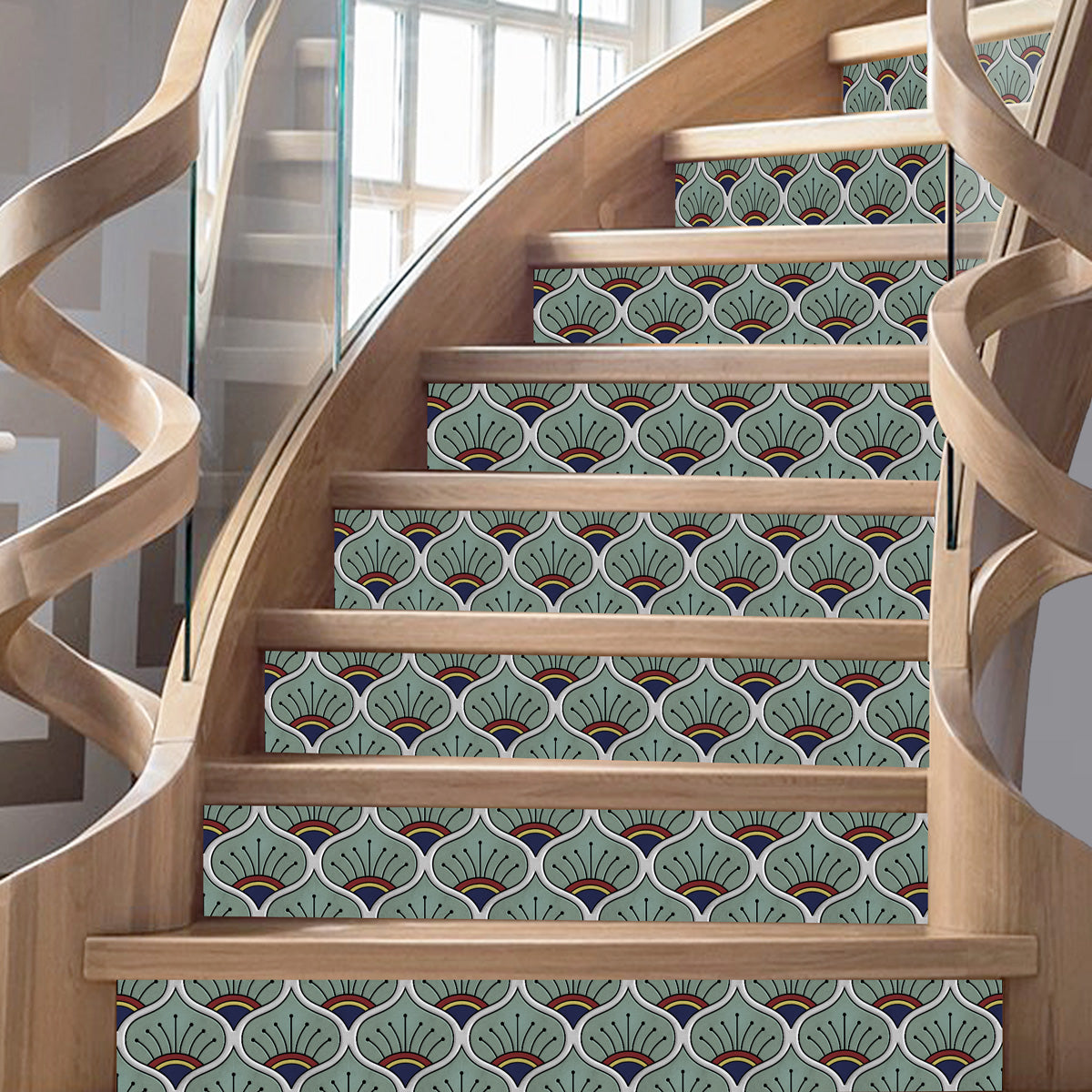 Peacock Hand Painted Peel and Stick Stair Decal | Waterproof and Easy to Trim | Extra long 49" length DIY Home Décor