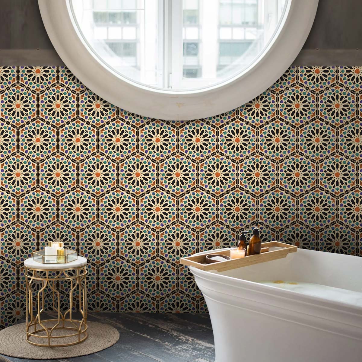 Qarawiyyin Mosque Hexagon Tile Stickers | Kitchen, Bathroom, Wall Backsplash Tile Decals | Antiskid Floor Tile Stickers
