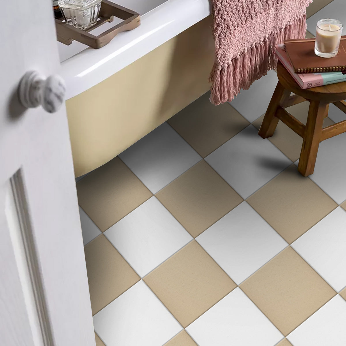 Peel and Stick Beige and Off-White Texture Tile Stickers | Bathroom Kitchen Backsplash Tile Decals | Antiskid Floor Tile Vinyl