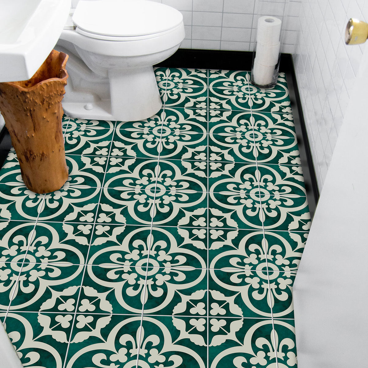 Classic Moss Green - Off White: Backsplash Tile Stickers | Stair Decals | Peel and Stick Kitchen, Bathroom and Floor Tile Stickers