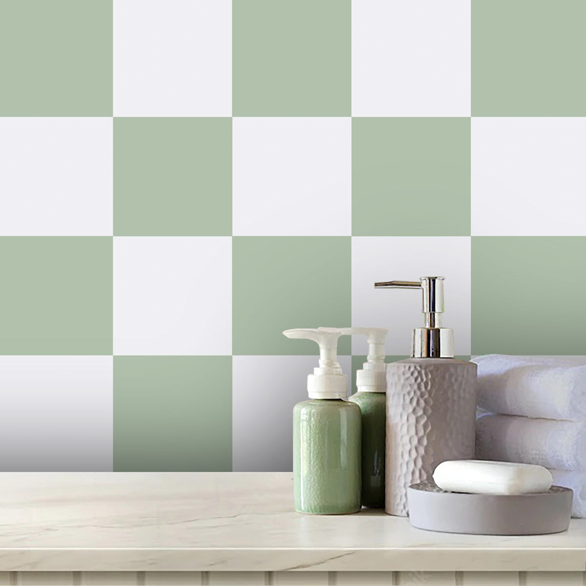 Teresa's Green and Light White Floor Tile Stickers | Peel and Stick Kitchen, Wall, Bathroom, Tile Vinyl | Antiskid Floor Tile Stickers