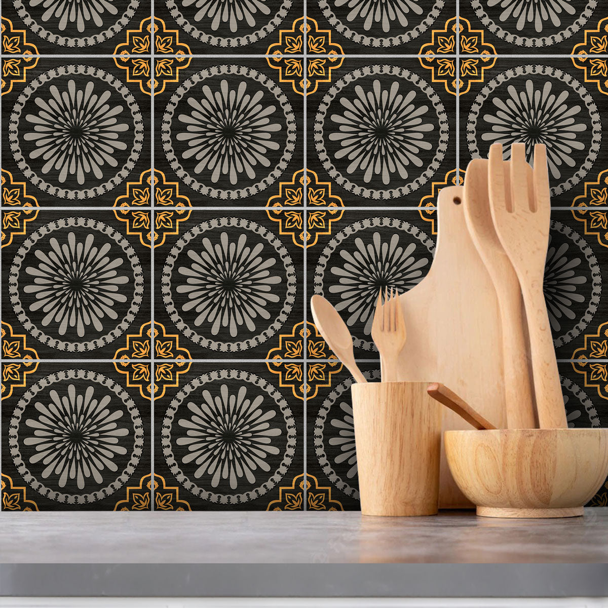 Classic Wooden Floral Peel and Stick Tile Stickers | Kitchen Bathroom Wall Tile Decals | Antiskid Floor Tile Stickers | Removable