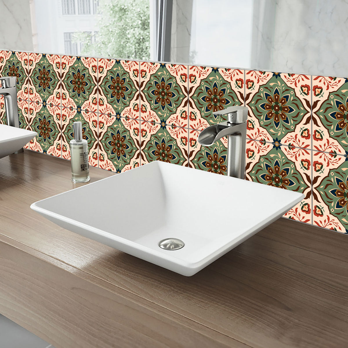 Persian Floral Peel and Stick Tile Stickers | Kitchen, Bathroom, Wall Floor Tile Vinyl Decals| Removable | Free Shipping