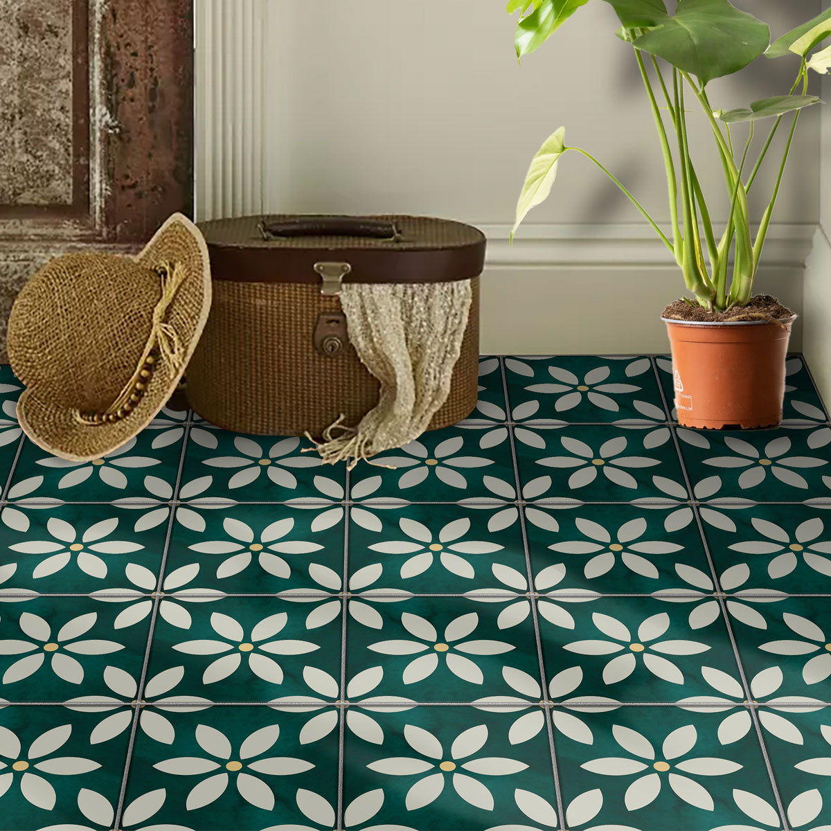 Moss Green Floral Kitchen Backsplash Tile Stickers | Peel and Stick Bathroom Wall Tile Decals | Removable | Free Shipping