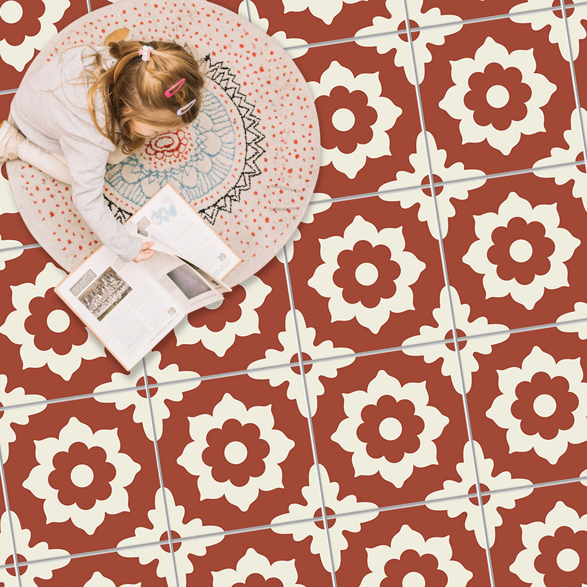 Moroccan Encaustic Terracotta Peel and Stick Floor Tile Stickers | Kitchen, Bathroom Backsplash | Removable | Free Shipping