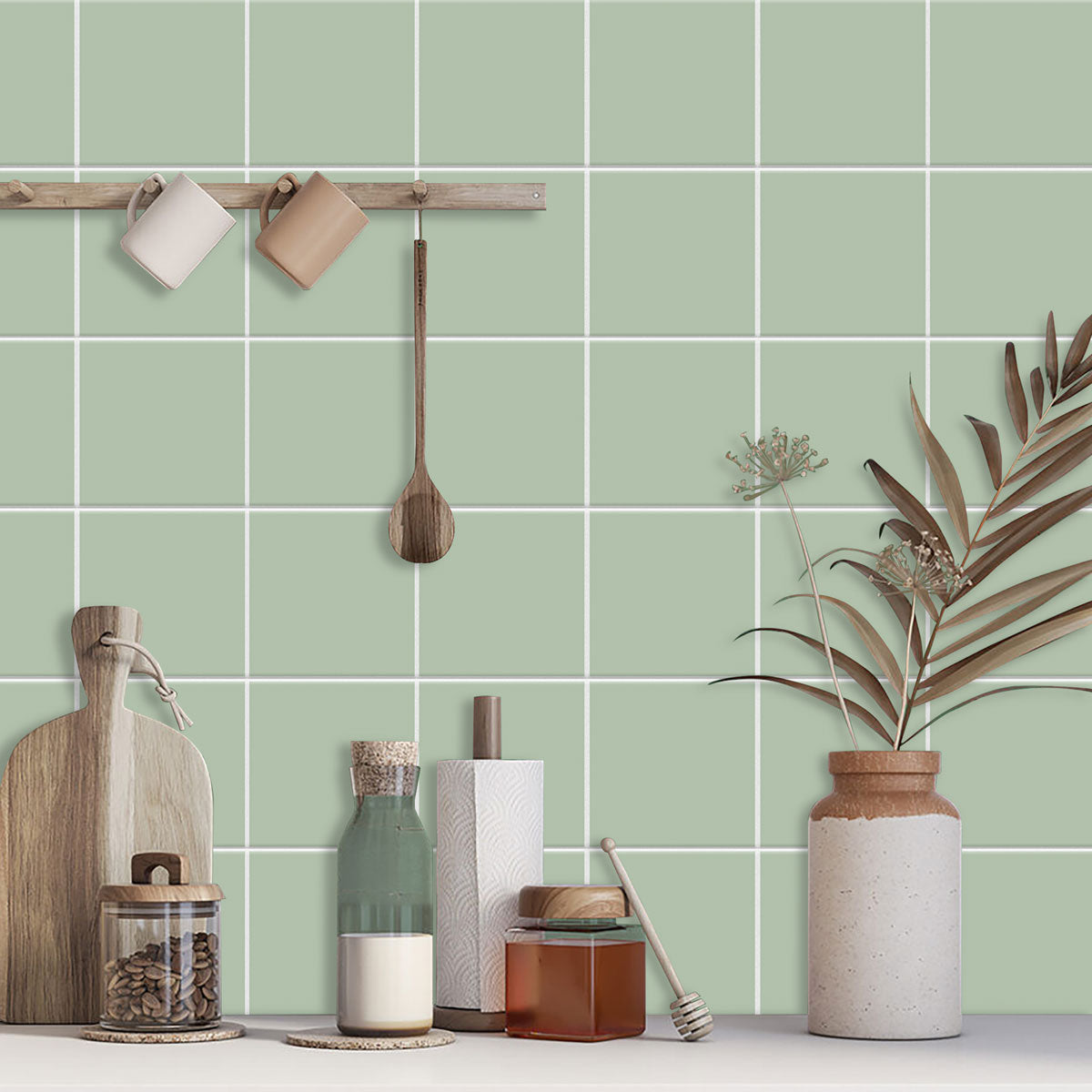 Teresa's Green Floor Tile Stickers | Peel and Stick Tile Decal for Kitchen, Wall, Bathroom | Antiskid Floor Tile Stickers