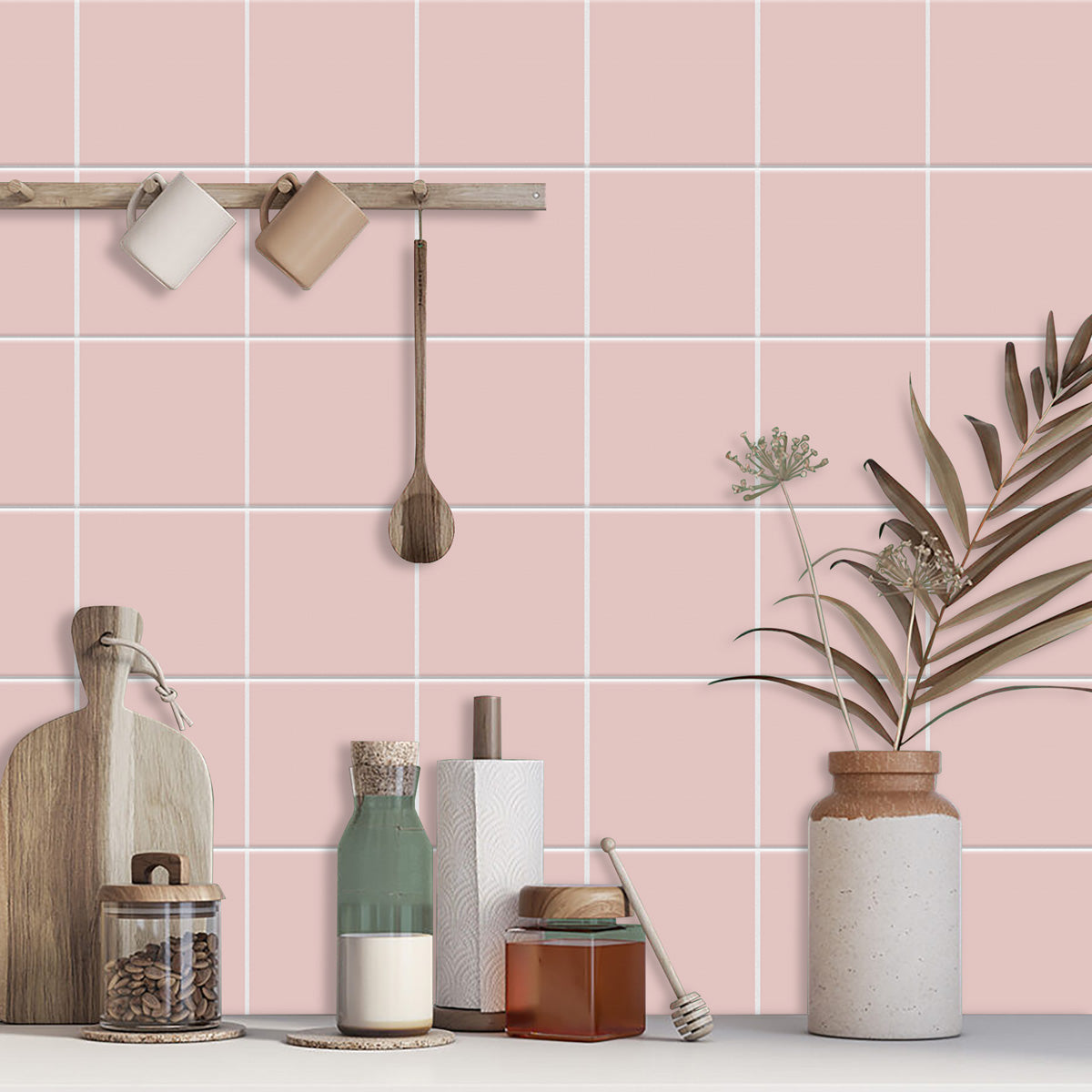 Pearl Pink Peel and Stick Floor Tile Stickers | Kitchen Bathroom Tile Vinyl | Antiskid Floor Tile Stickers | Free Shippping