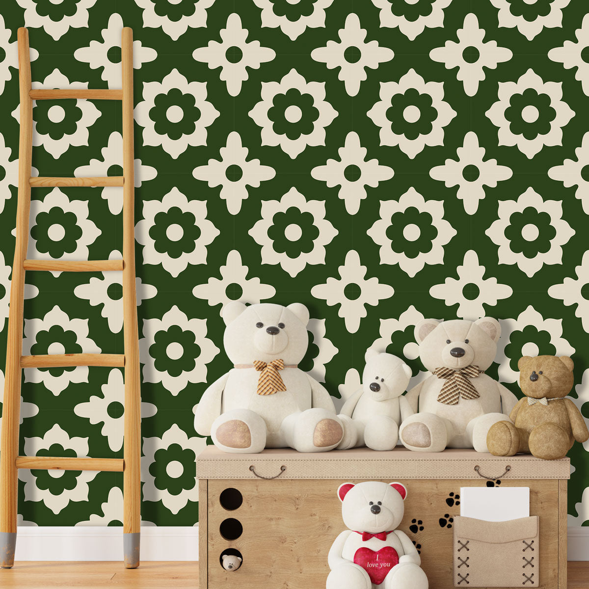 Moroccan Encaustic Green Tile Decals | Bathroom, Kitchen, Floor Peel and Stick Tiles Stickers | Removable Hand Crafted Decals