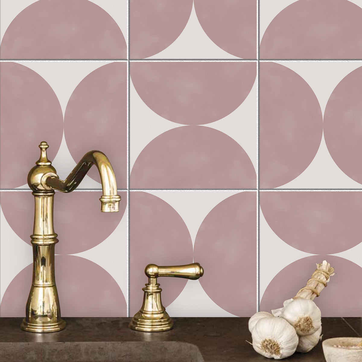 Peel and Stick Semicircle Duo Backsplash Tile Stickers | Kitchen Bathroom Floor Tile Decals | Antiskid | Removable Tile Stickers