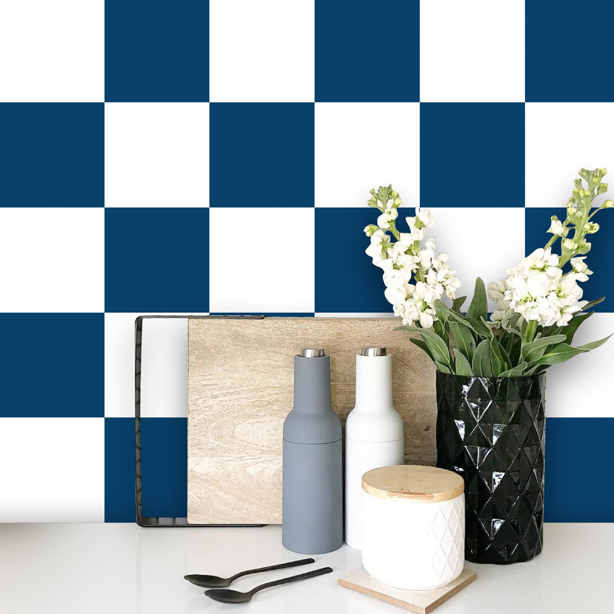 Blue and White Off White Floor Tile Stickers | Antiskid Floor Tile Stickers | Peel and Stick Kitchen Bathroom, Wall, Tile Vinyl Decals