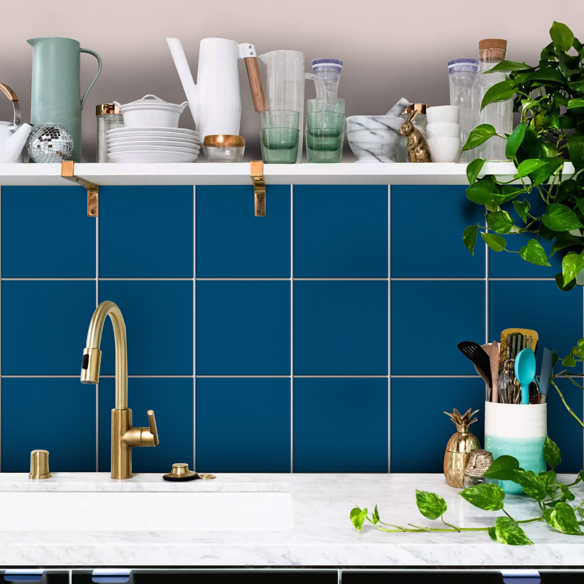 Suede Blue Floor Tile Stickers | Peel and Stick Kitchen, Bathroom and Wall Tile Vinyl Decals | Removable | Removable