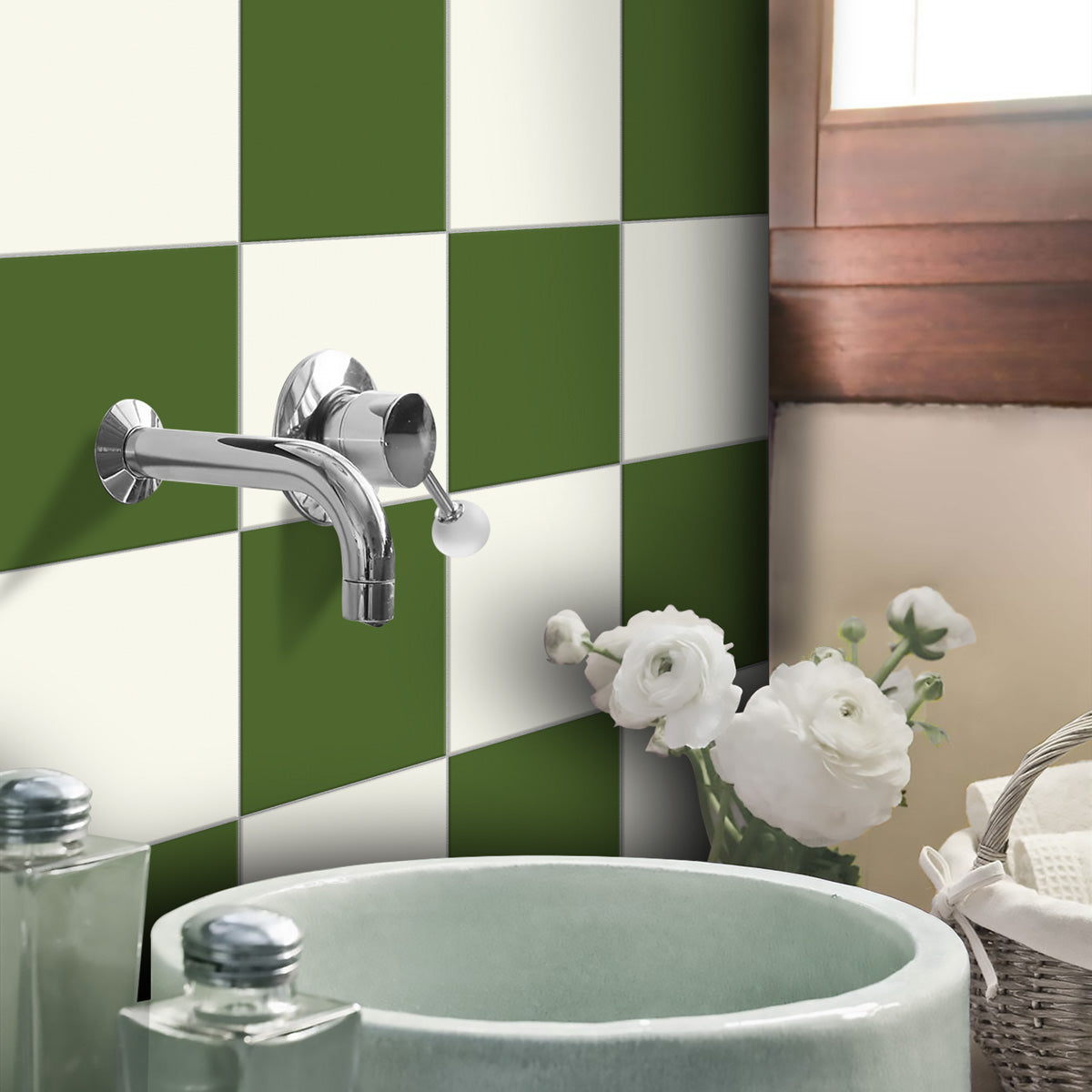 Peel and Stick Olive and Ivory Tile Stickers | Kitchen Bathroom Decal, Wall  Tile Vinyl Decals| Antiskid For Floors | Removable