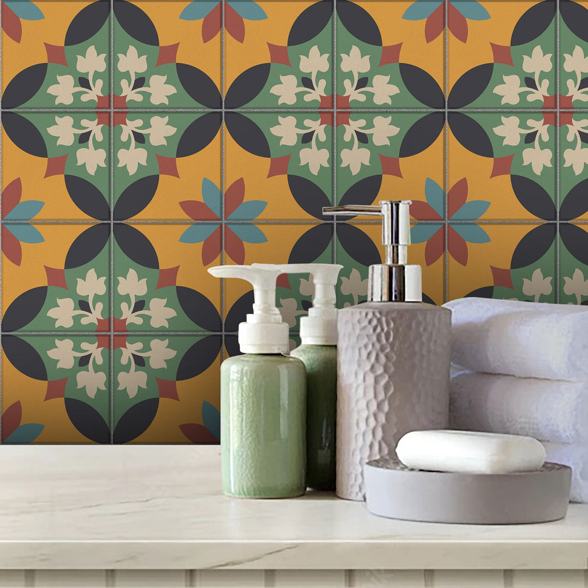 Vintage Old Classic Backsplash Tile Stickers | Peel and Stick Kitchen Bathroom Wall Tile Decals | Antiskid Floor Tile Vinyl