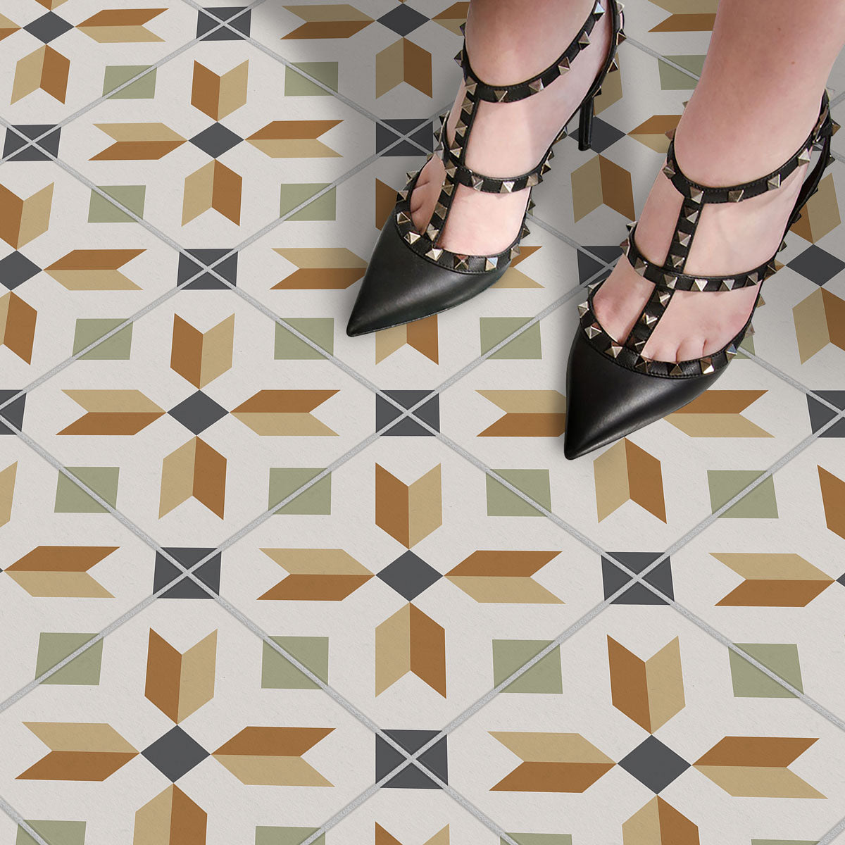 Elegant Nouveau Empire Tile Stickers | Peel and Stick Kitchen, Bathroom, Wall Tile Vinyl Decals | Antiskid Floor Tile Stickers