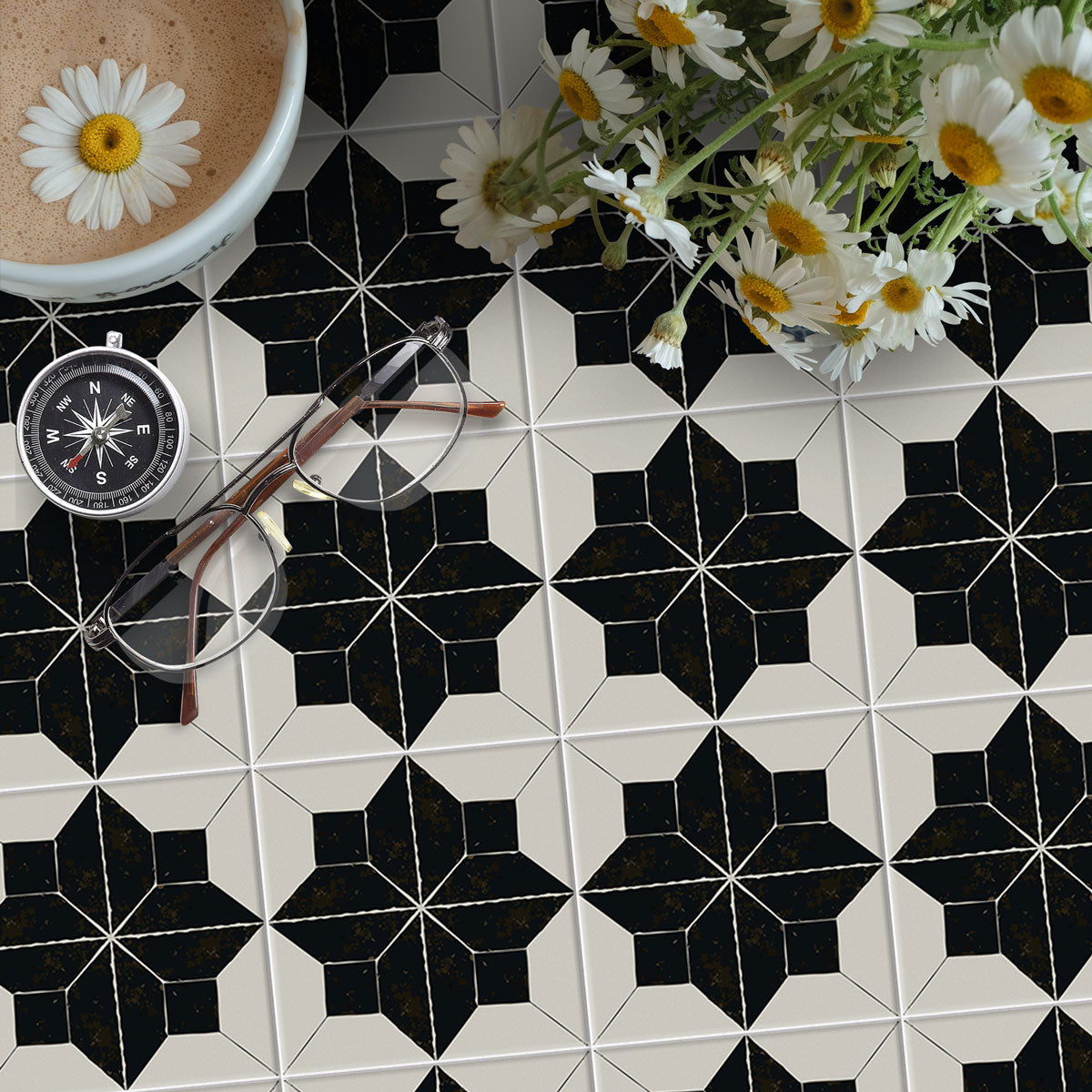 Moroccan Black Petal Tile Sticker | Backsplash Tile Vinyl Decals | Peel and Stick Kitchen, Wall Floor Tile Stickers | FREE SHIPPING!