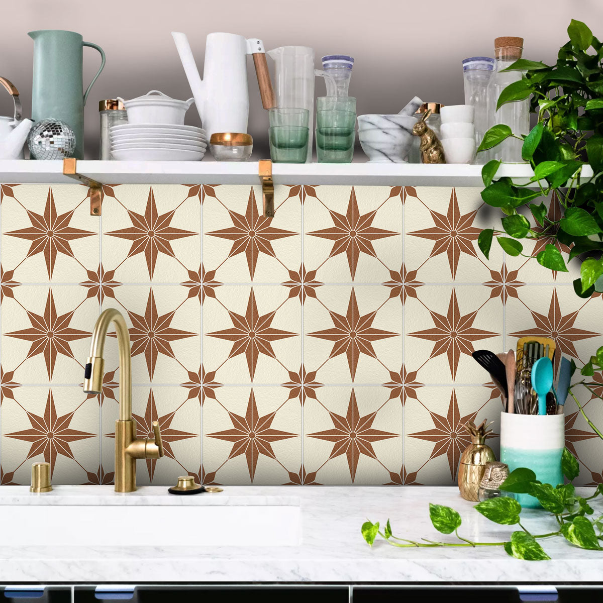 Tan Brown Kitchen Backsplash Tile Stickers | Water Proof and Removable | Peel and Stick Bathroom Floor Stickers | Free Shipping