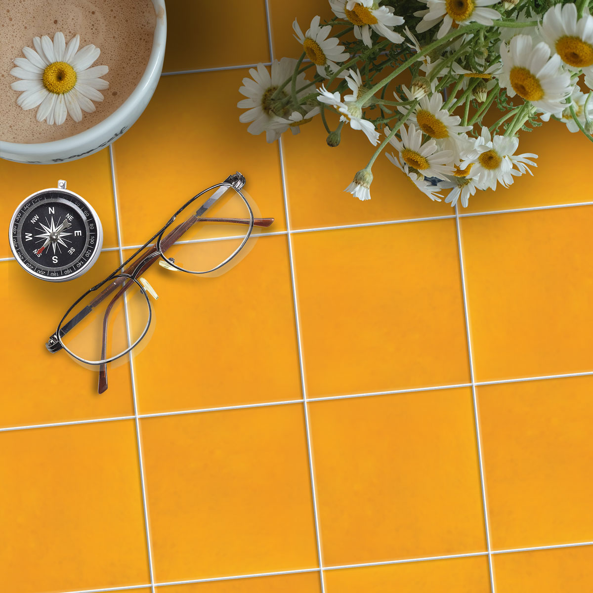 Golden Yellow Backsplash Tile Stickers | Peel and Stick Kitchen Bathroom Wall Hand Crafted Floor Decals | Removable