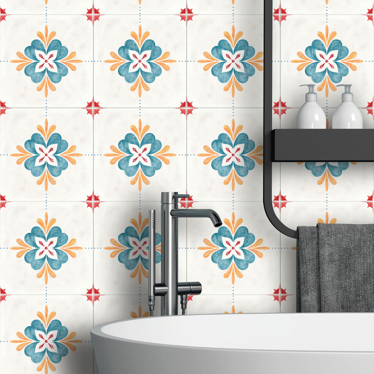 Peel and Stick Mandala Tile Stickers | Backsplash Tile Vinyl| Kitchen, Wall, Bathroom Tile Decals | Antiskid Floor Tile Stickers