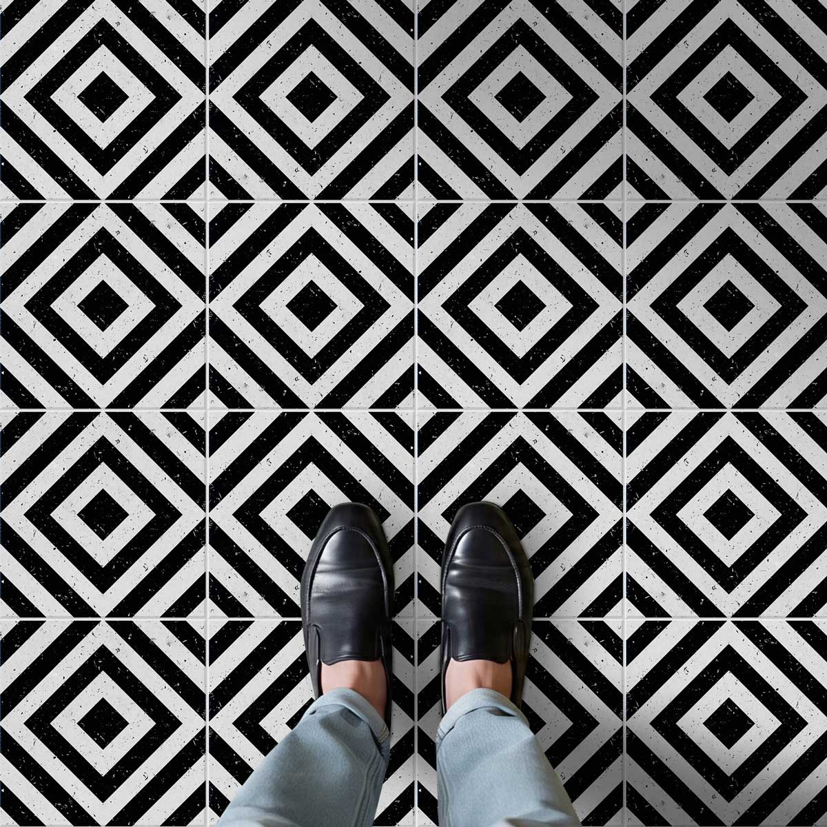 Black and Off White Tile Stickers | Water Proof | Peel and Stick Kitchen Bathroom Floor Wall Tile Decal | Free Shipping