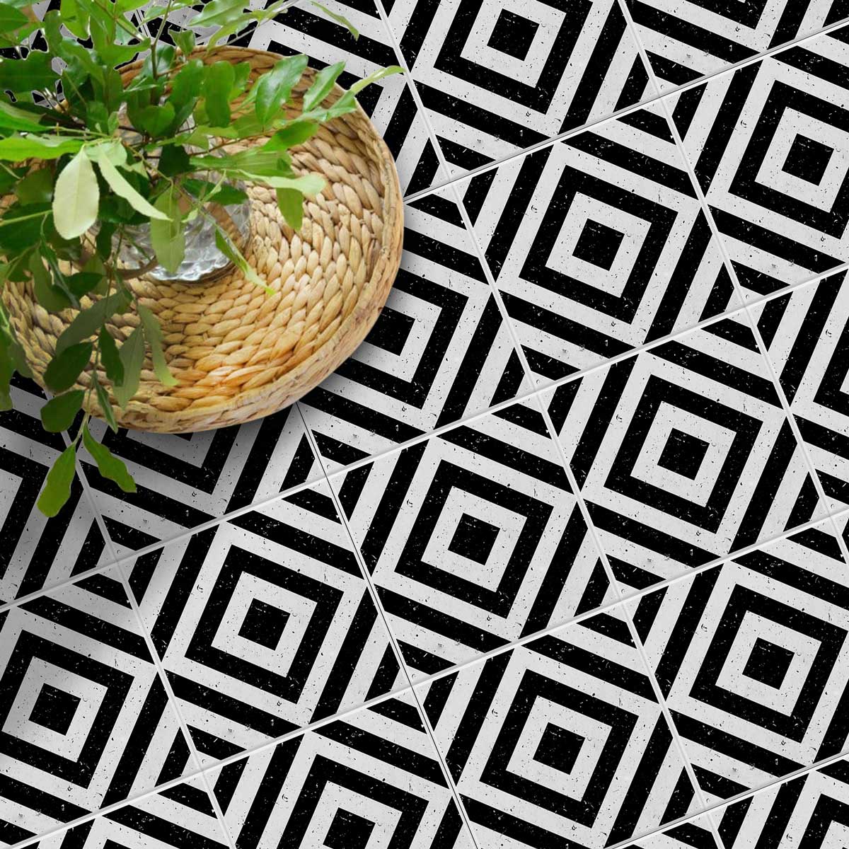 Black and Off White Tile Stickers | Water Proof | Peel and Stick Kitchen Bathroom Floor Wall Tile Decal | Free Shipping