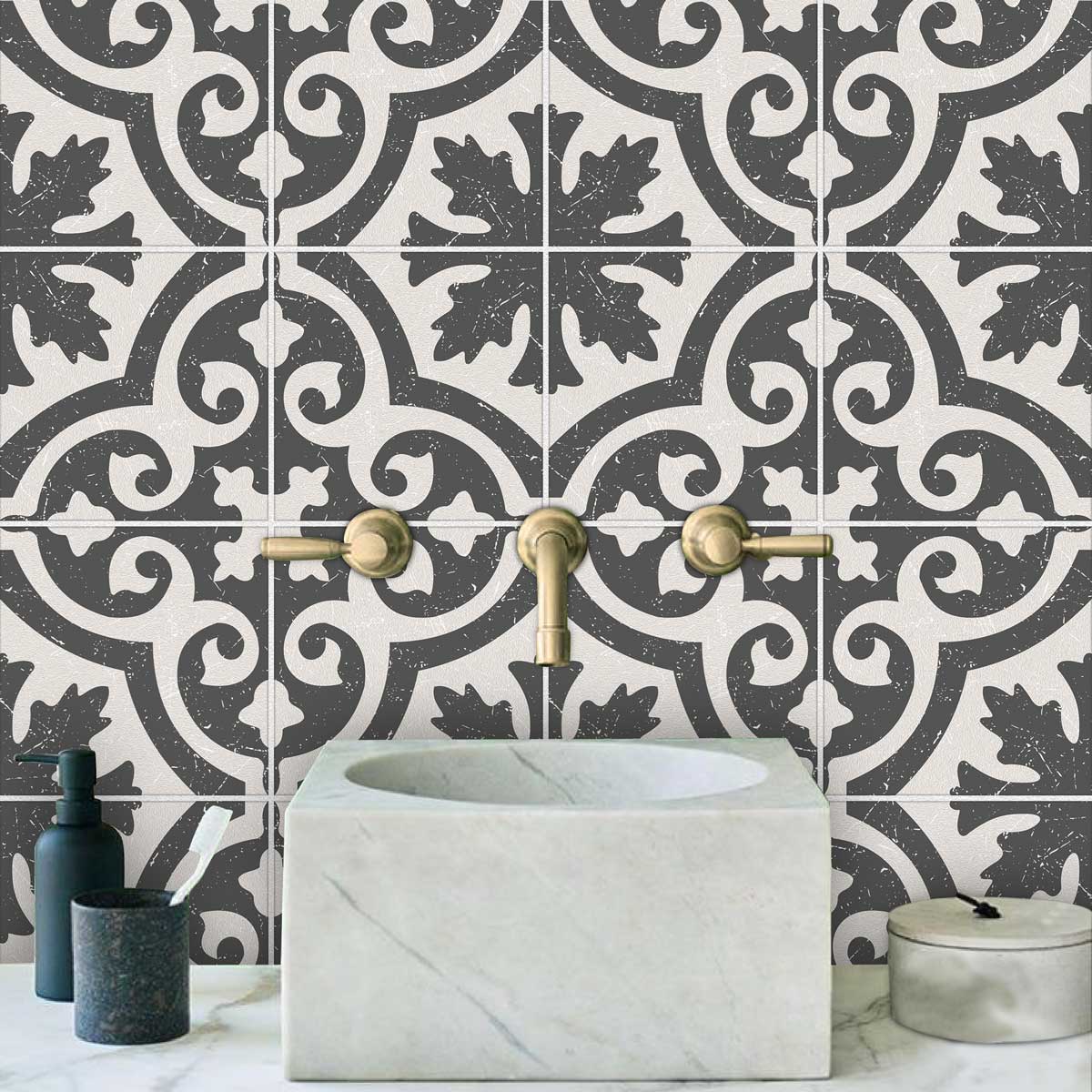 Elegance Vintage Floral Tile Stickers | Antiskid Floor Tile Vinyl | Peel and Stick Kitchen Bathroom Wall Tile Vinyl Decals