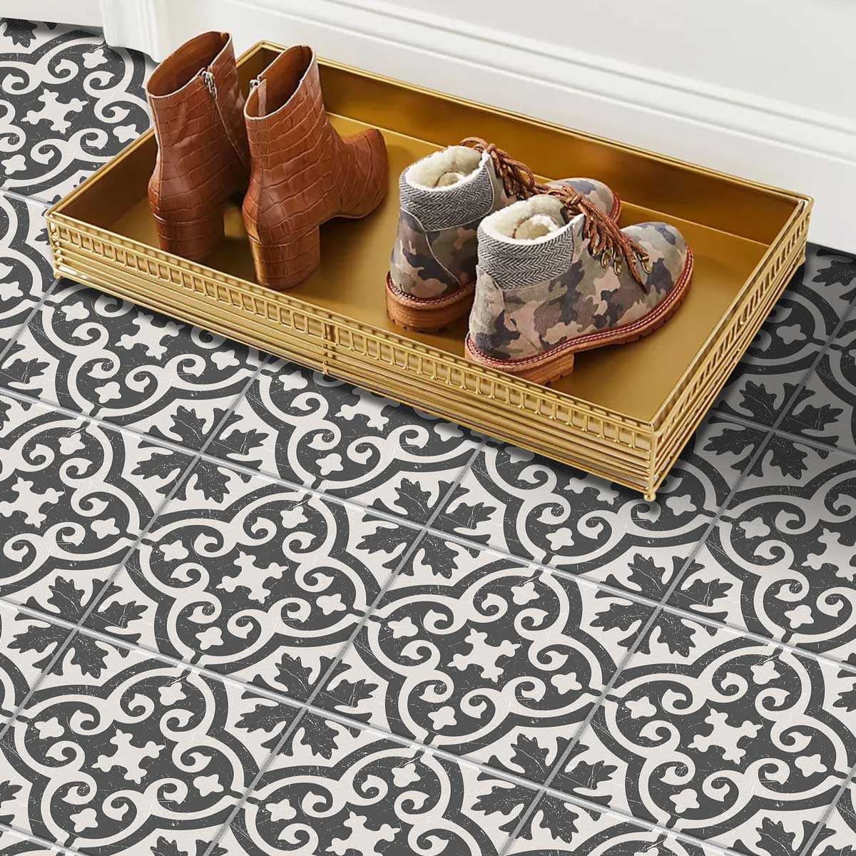 Elegance Vintage Floral Tile Stickers | Antiskid Floor Tile Vinyl | Peel and Stick Kitchen Bathroom Wall Tile Vinyl Decals