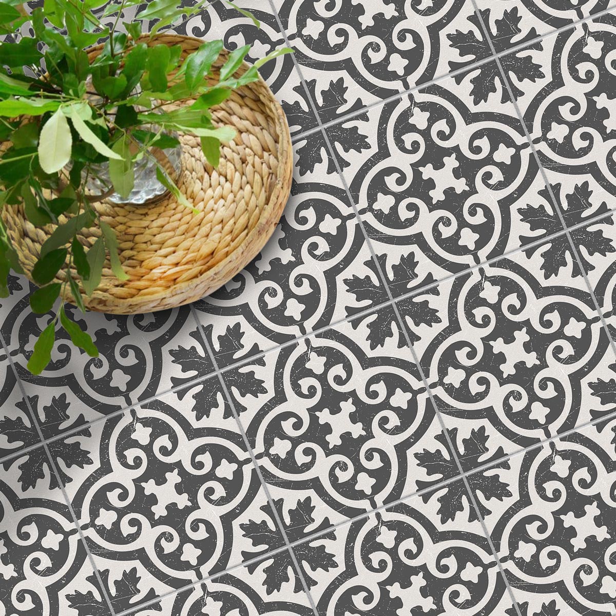 Elegance Vintage Floral Tile Stickers | Antiskid Floor Tile Vinyl | Peel and Stick Kitchen Bathroom Wall Tile Vinyl Decals