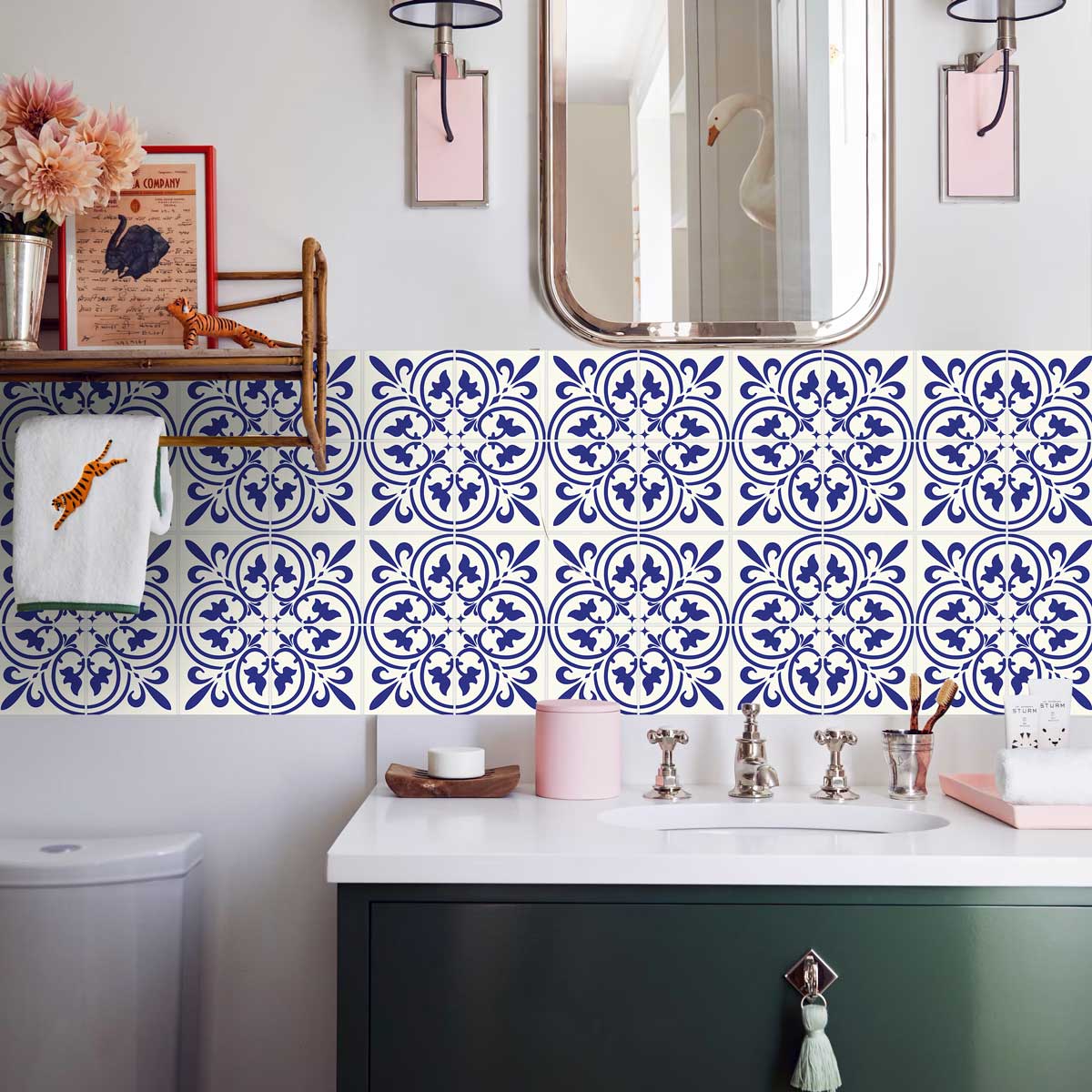 Classic Royal Blue Peel and Stick Tile Stickers | Kithcen, Bathroom, Floor, Wall Stair Tile Decal | Removable | Waterproof