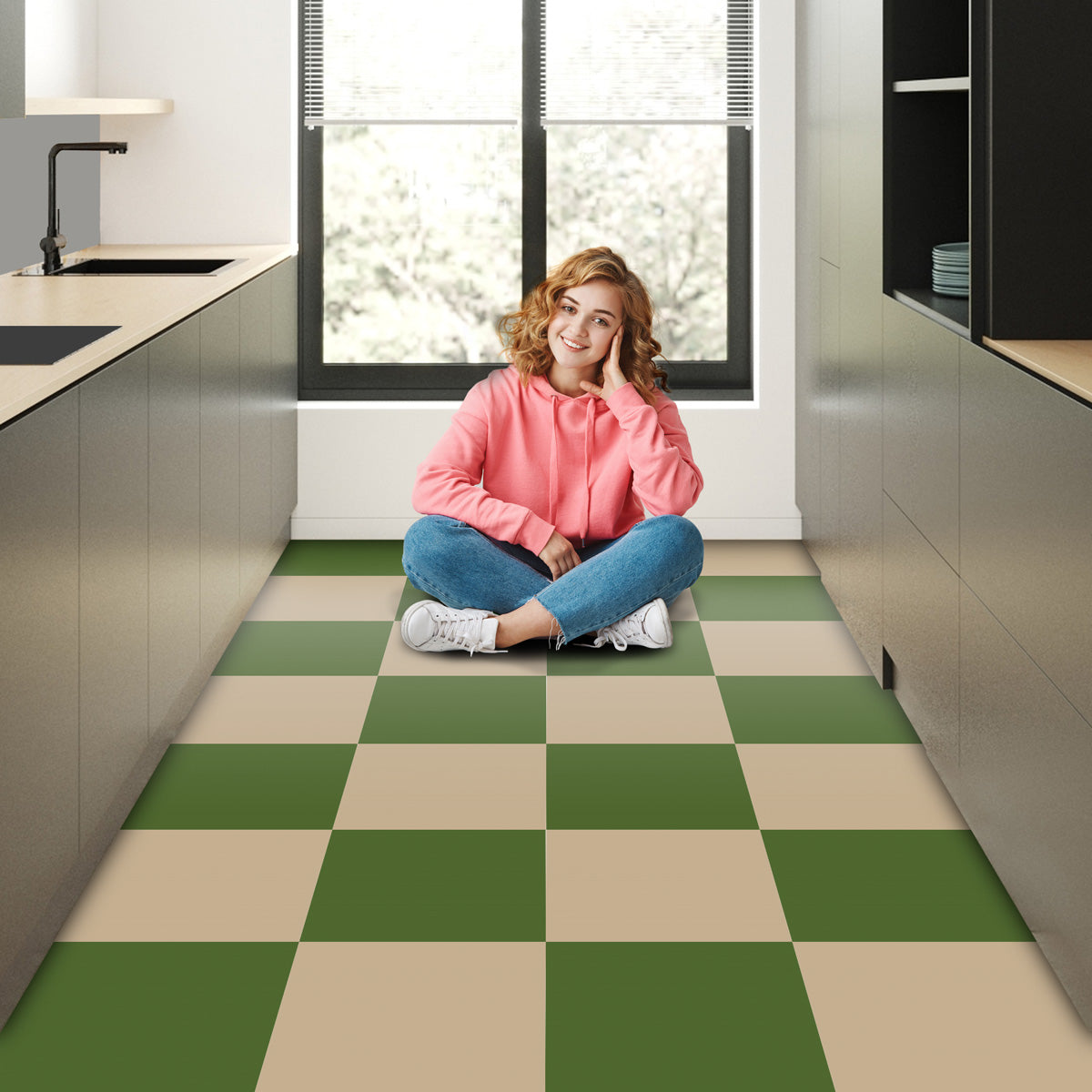 Olive and Khaki Backsplash Tile Vinyl | Peel and Stick Bathroom, Kitchen, Wall Tile Stickers | Antiskid Floor Vinyl Tile