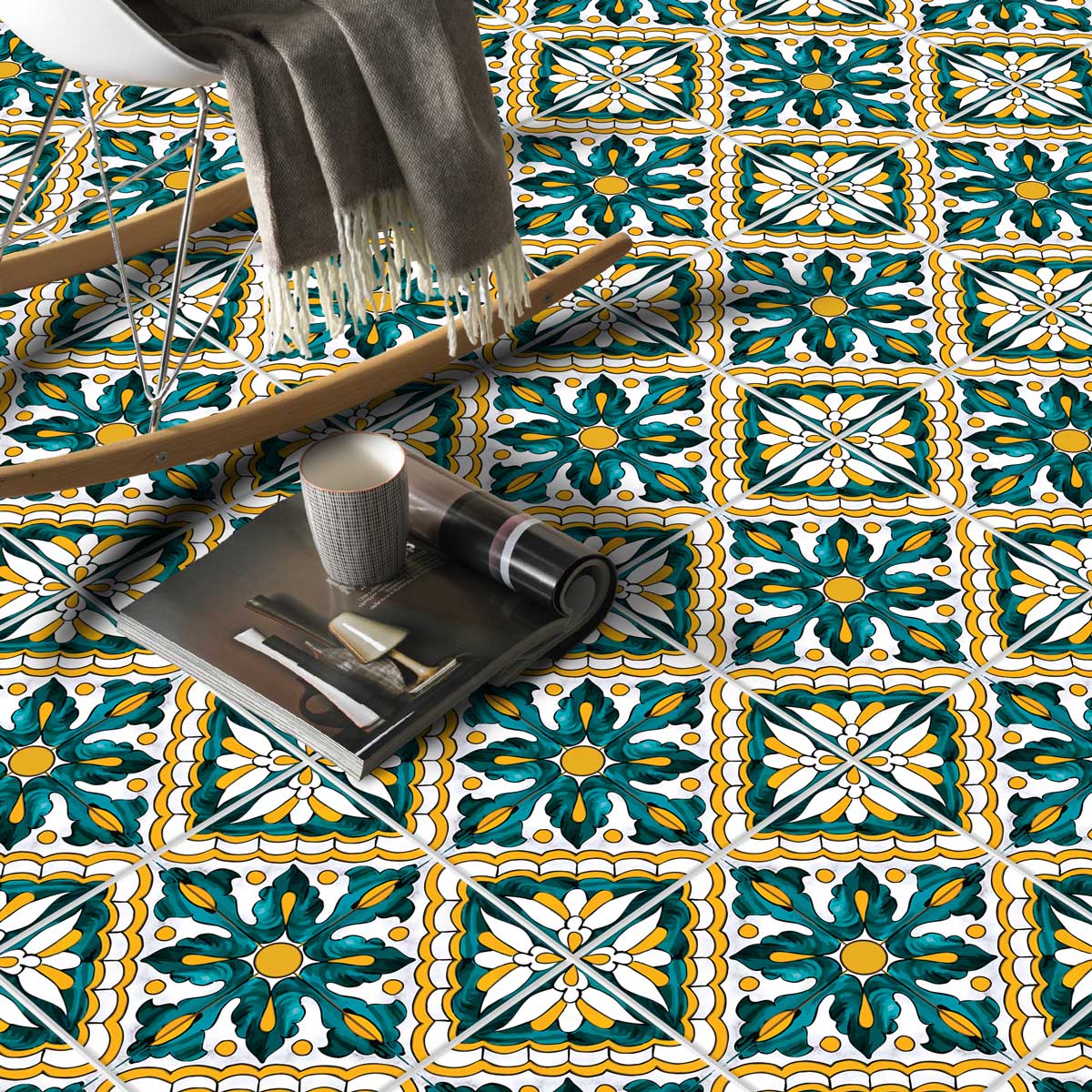 Moroccan Hand Crafted Tile Stickers | Peel and Stick Tile Decals for Kitchen Backsplash Bathroom | Antiskid for Floor Tile Vinyl