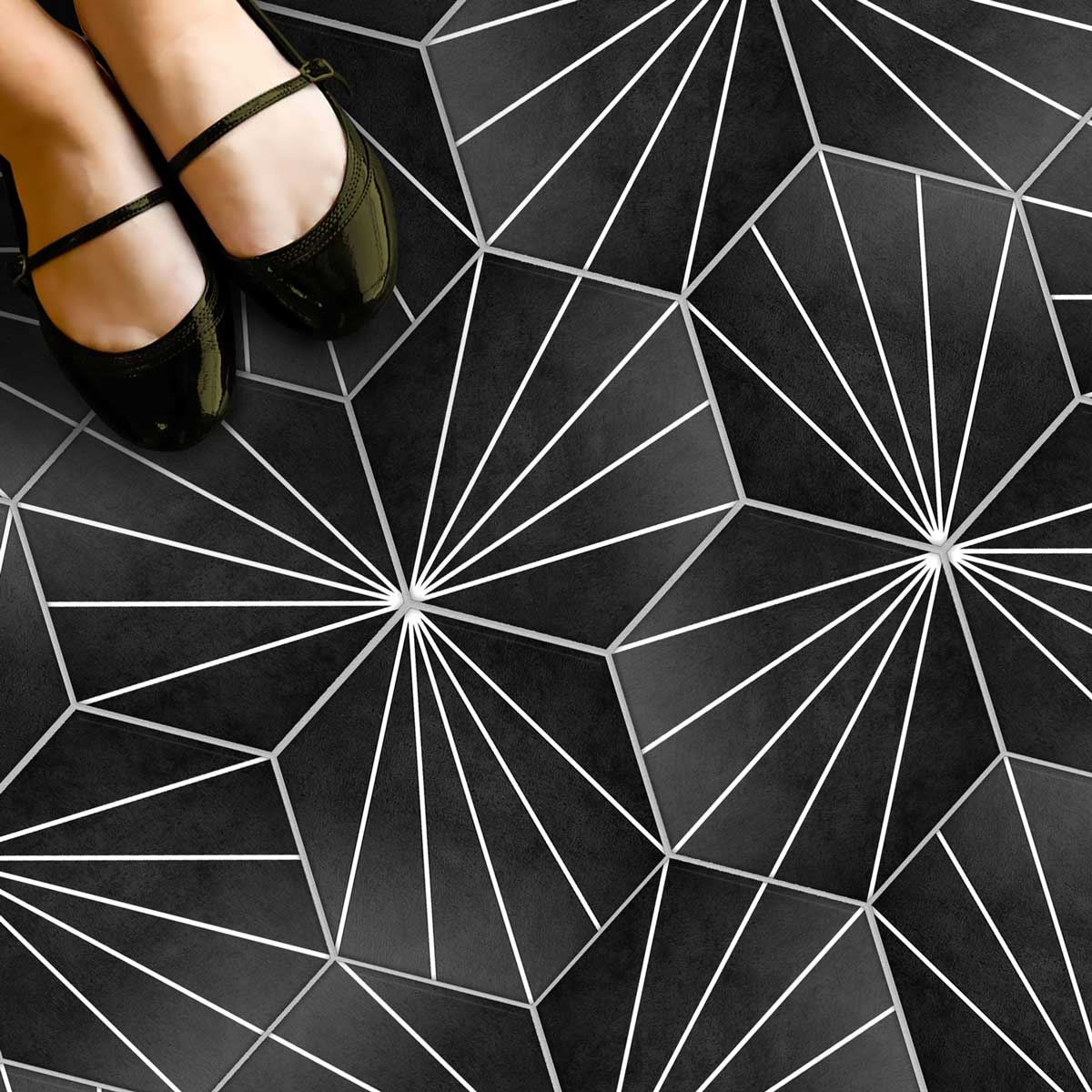 Hexagon Black Floor Tile Stickers | Peel and Stick Kitchen Bathroom Wall Backsplash Tile Viny Decals | Antiskid Tile vinyl for Floor