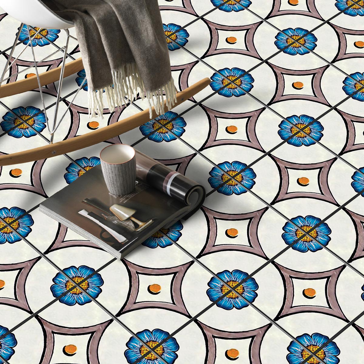 Peel and Stick Hand Crafted Floral Wall Tile Decals | Bathroom Kitchen Floor Tiles Stickers | Removable & Waterproof | Easy to Apply