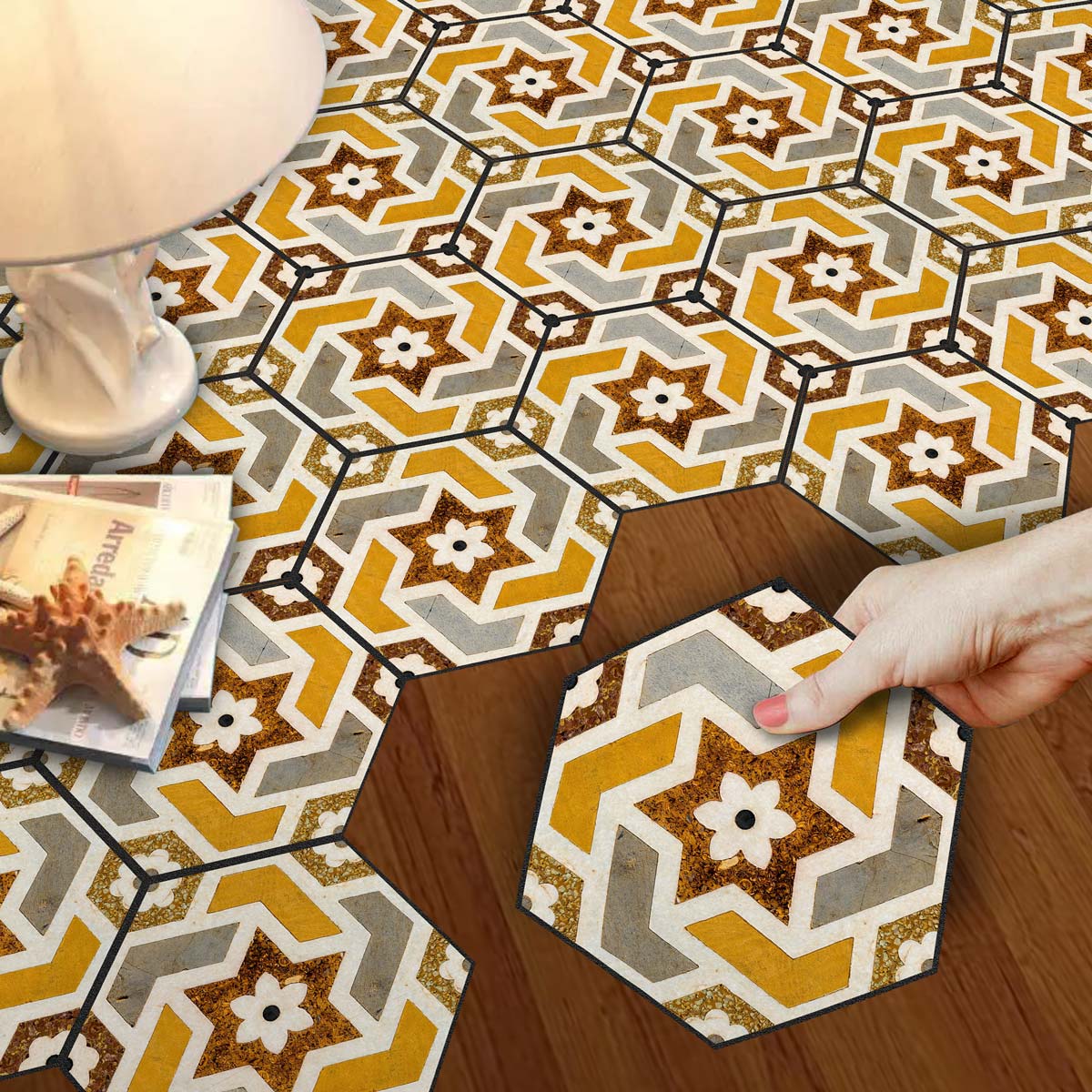 Colorfull Mosaic Star Hexagon Tile Stickers | Peel and Stick Kitchen Bathroom Backsplash Carrelage Vinyl Decals | Removable