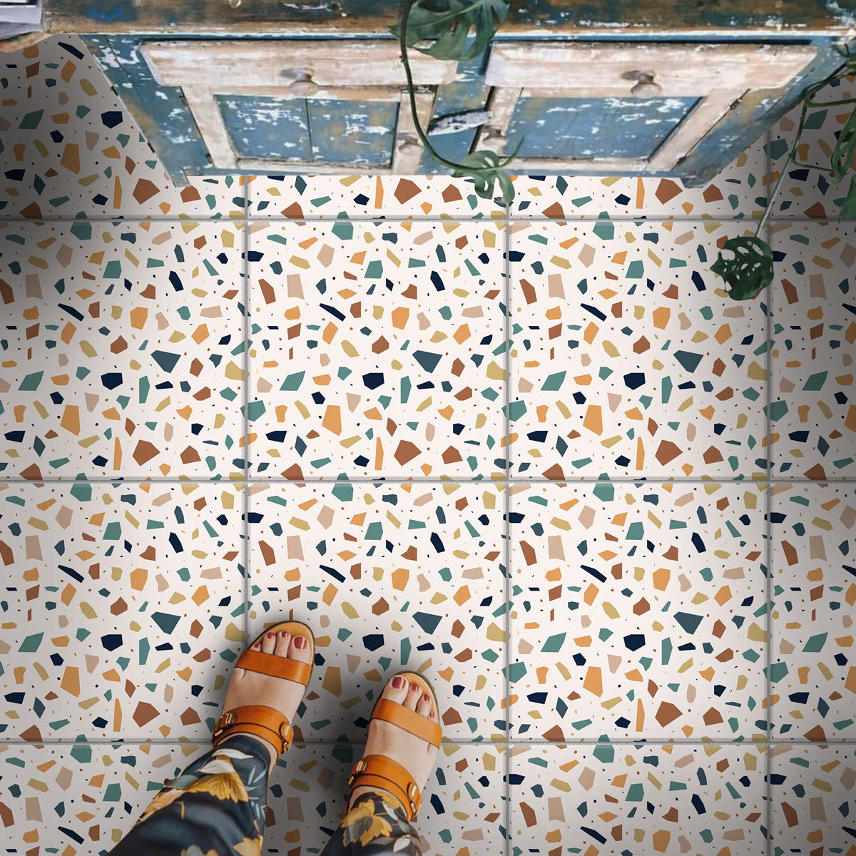 Colorful Terrazzo Mosaic Tile Stickers | Peel and Stick Kitchen Bathroom Wall Tile Vinyl| Antiskid Floor Tile Sticker | Removable